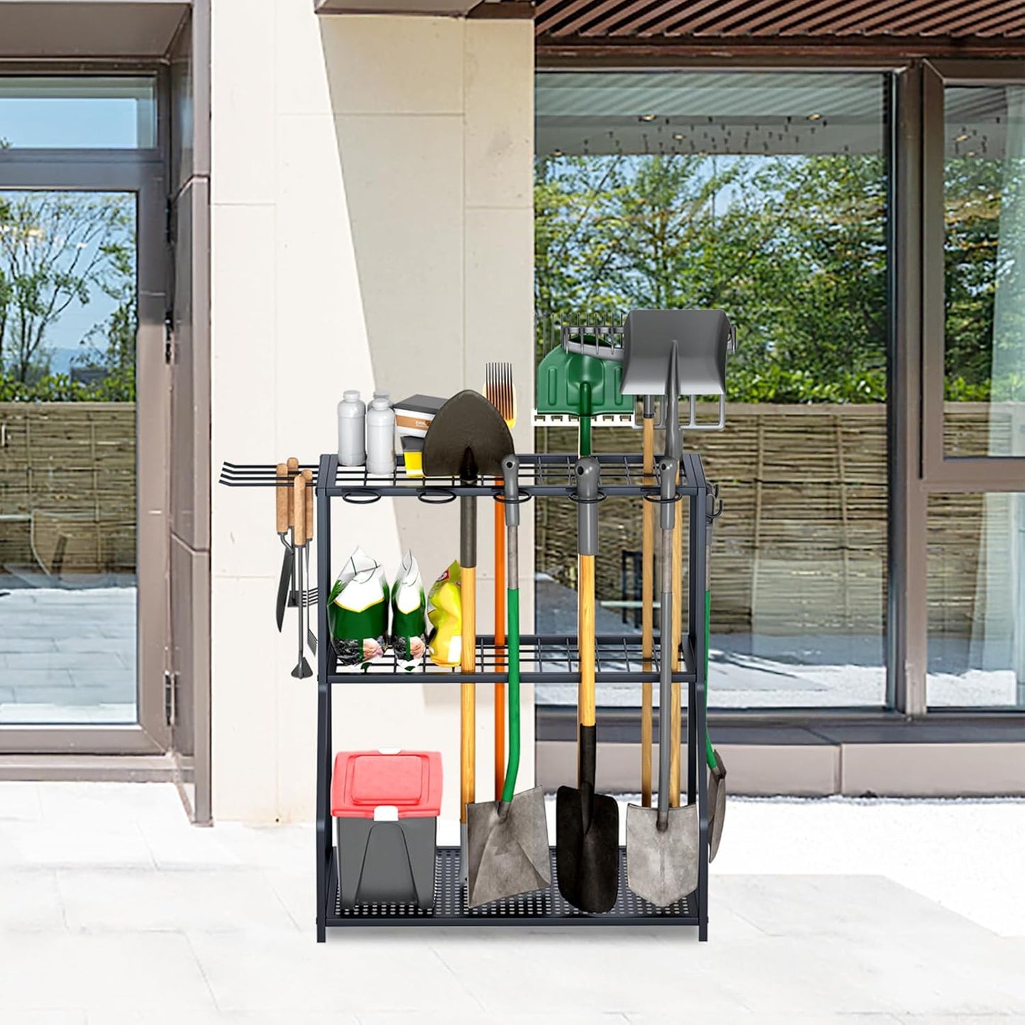 Organizer Yard Tool Storage Rack,Garden Organizer,Steel Yard Tool Racks To Store Long-Handled Tools,Tool Holder For Garden,Shed,Outdoor,Black