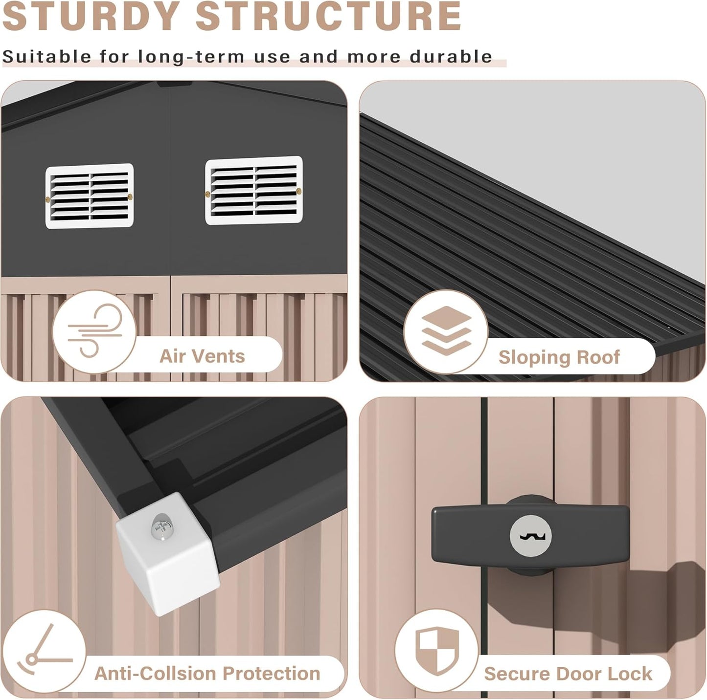 6x8x6.4 FT Outdoor Storage Sheds, Metal Garden Tool Shed for Backyard, Large Metal Sheds Outdoor Storage with Lockable Doors & Air Vents for Backyard Garden Patio Lawn