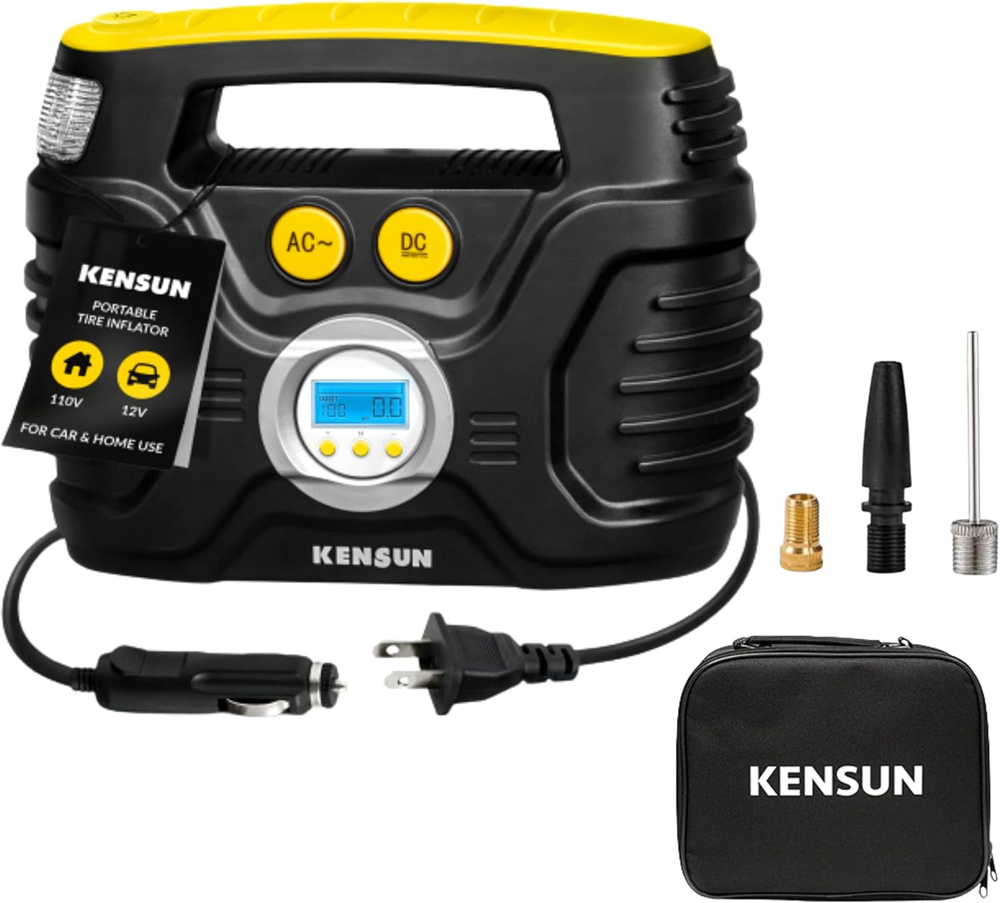 Kensun AC/DC Tire Inflator Pump for Car 12V DC and Home 110V AC Swift Performance 2.0 Portable Air Compressor Pump for Car and Home