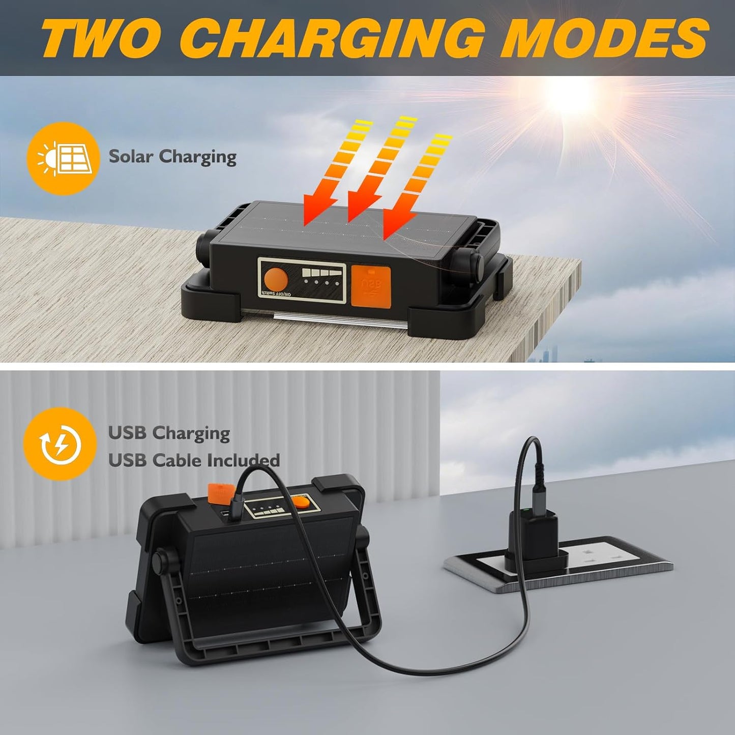 120W Solar Rechargeable Work Light, 144 LED 10000LM Led Work Light with 4 Modes, Portable Flood Light with Stand, IP66 Waterproof Outdoor Working Light for Emergency Mechanic Camping Repair (Black)