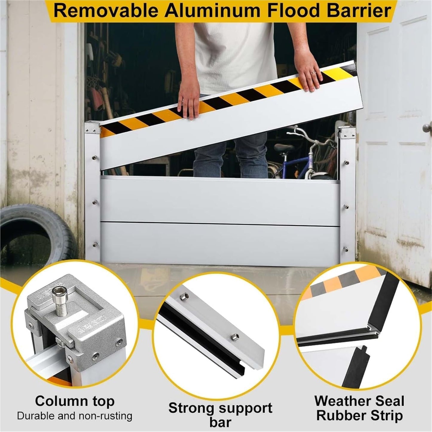 Reusable Heavy Duty Aluminum Flood Barriers for Home Exterior, Flood Protection Barriers Water Barrier Door Quick Detachable Garage Doors Detachable Mobile Rain Water Baffle ( H 15.7 inch L 2FT)