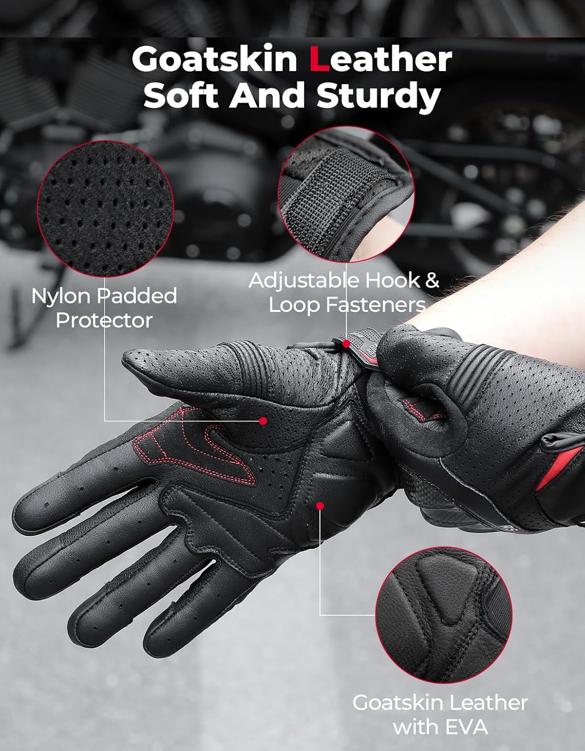 KEMIMOTO Sheepskin Leather Motorcycle Gloves for Men, Protective Motorcycle Gloves for Motocross Motorbike Dirt Bike Bicycle Racing ATV UTV