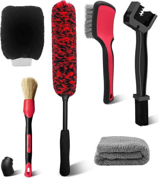6PCS Motorcycle Cleaning Kit, Wool Wheel Brush, Tire and Chain Brush, Detailing Brush, Ultra Plush Microfiber Towel and Car Wash Mitt for Car Wheels Motorcycle Dirt Bike Cleaning Wash Kit