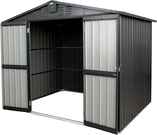 IKERY Galvanized Steel Storage Shed 8.2' x 6.2' with Lockable Door - Large Metal Garden Shed for Bikes, Trash Cans, Outdoor Storage - Backyard, Patio - Dark Gray