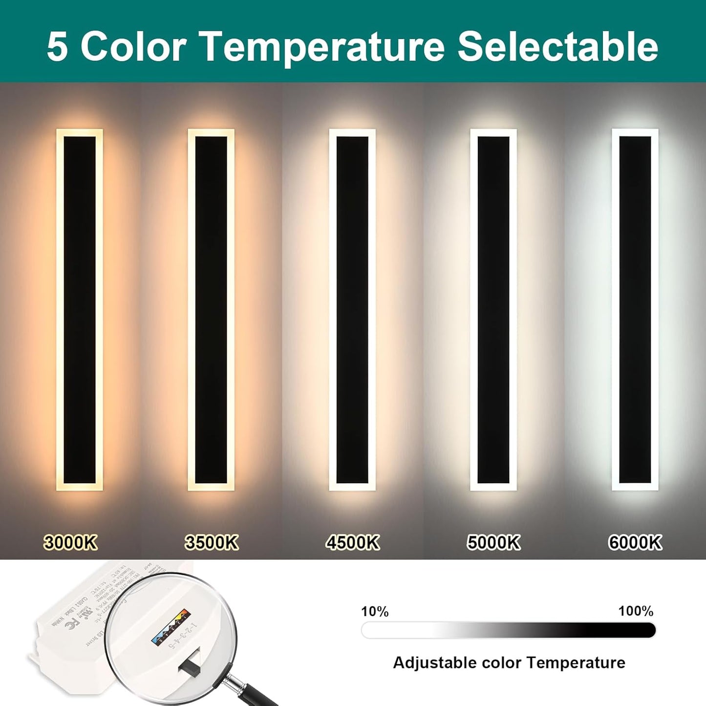 2 Pack Outdoor Wall Light for Porch,32 inch Modern Led Long Wall Lights Fixture,Dimmable Exterior Linear Lighting for House,Outside LED Long Lights for Patio,Garage