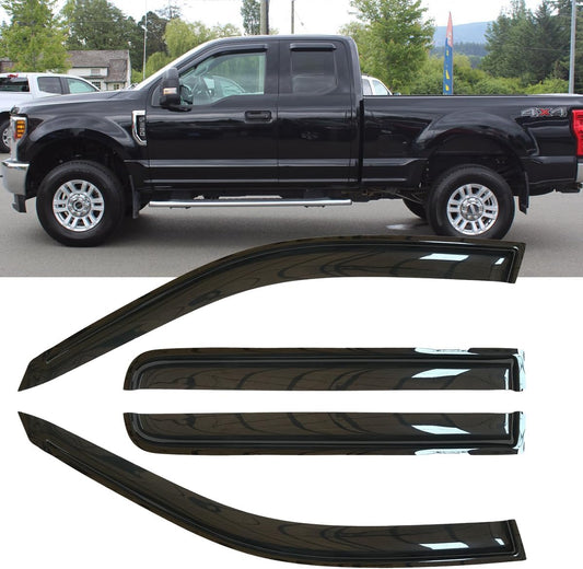 4pcs Original Shatterproof Outside Mount Style Side Window Visor Deflector Rain Guard Vent Window Visors for 97-03 F-150 97-99 F-250 Light Duty Super/Extended Cab with 2 Half Rear 94808