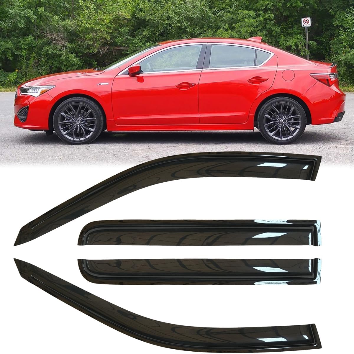 4pcs Outside Mount Style Sun Rain Guard Durable Side Window Wind Deflectors Dark Smoke Vent Window Visors Compatible with Acura ILX 2012-2023 HO76