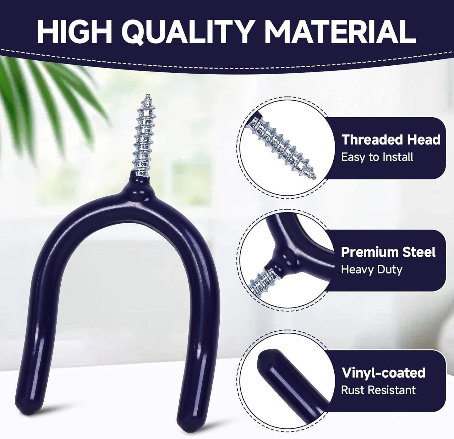 12 Pack Garage Storage System Steel U Hooks with Anti-Slip Coating Home Improvement and Organization Screw in Hooks Easy Wall Mounting Heavy Duty Bike and Ladder (Blue, 12 Pack)