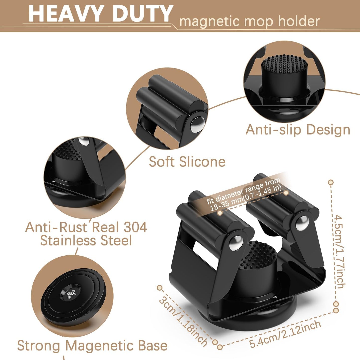 3-H Magnetic Broom Holder with Strong Magnetic Hook 4 Pack,Broom Holder Wall Mount for Garage Garden Shed Storage System Laundry Room Home Kitchen Organization