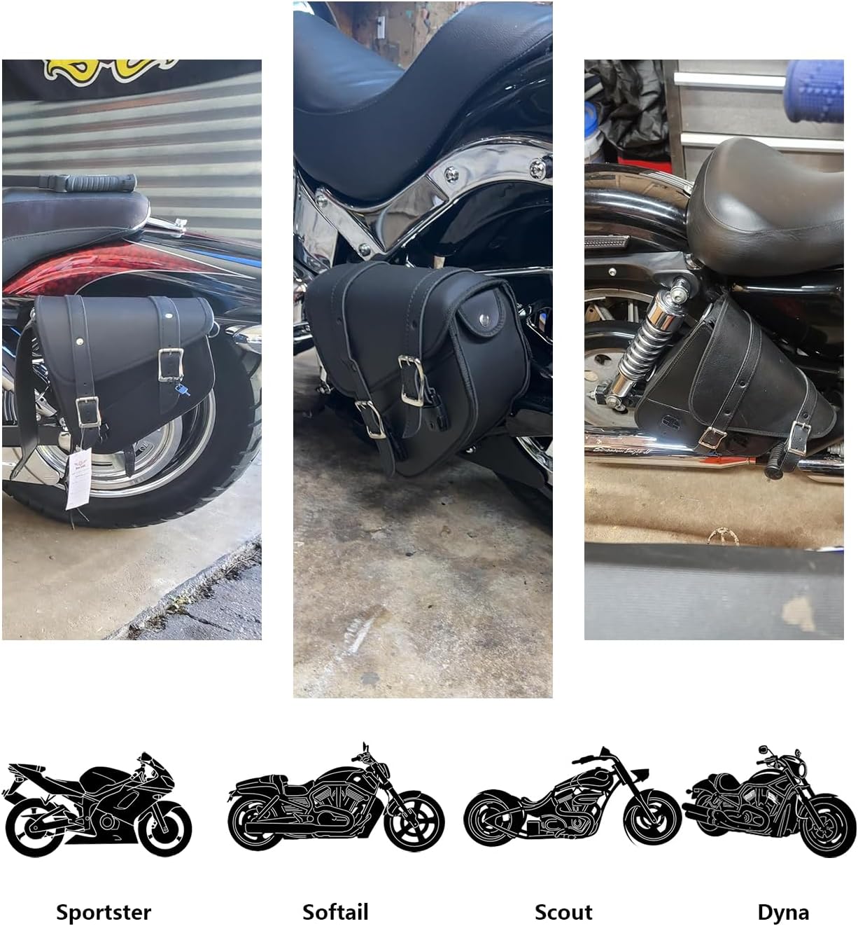 Motorcycle Saddle Bags Leather Motorcycle Solo Swing Arm Bag For Softails Sportsters Choppers Waterproof Side Bags (Black - Left Side, 11.5" x 10.25" x 3.5")