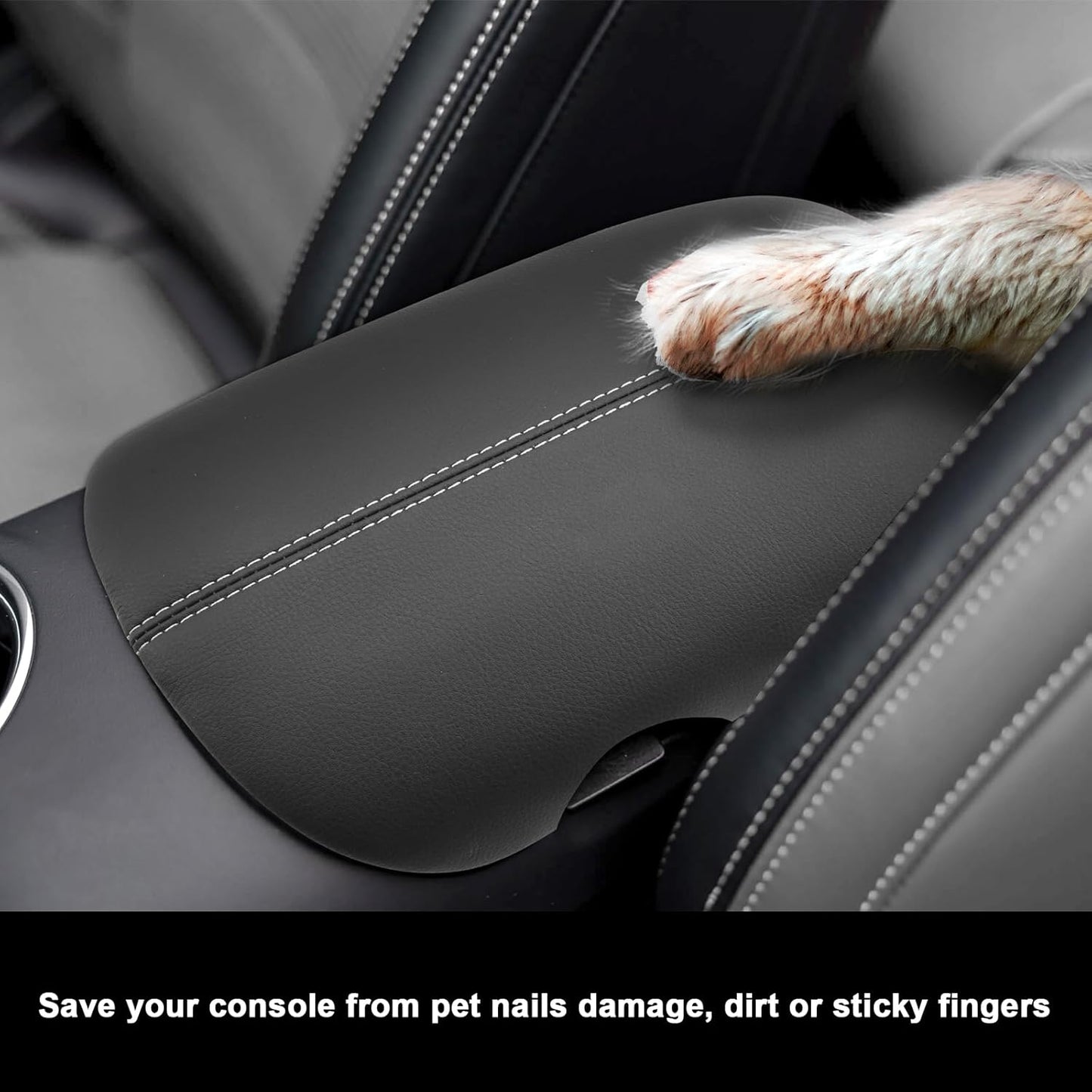 SXCY for 2024 2025 2026 Mustang Armrest Cover (Slim) for Ford Mustang 2025 2026 Accessories 2024 2025 2026 Mustang Center Console Cover 2025 2026 Mustang Middle Console Cover (Grey Stitched)