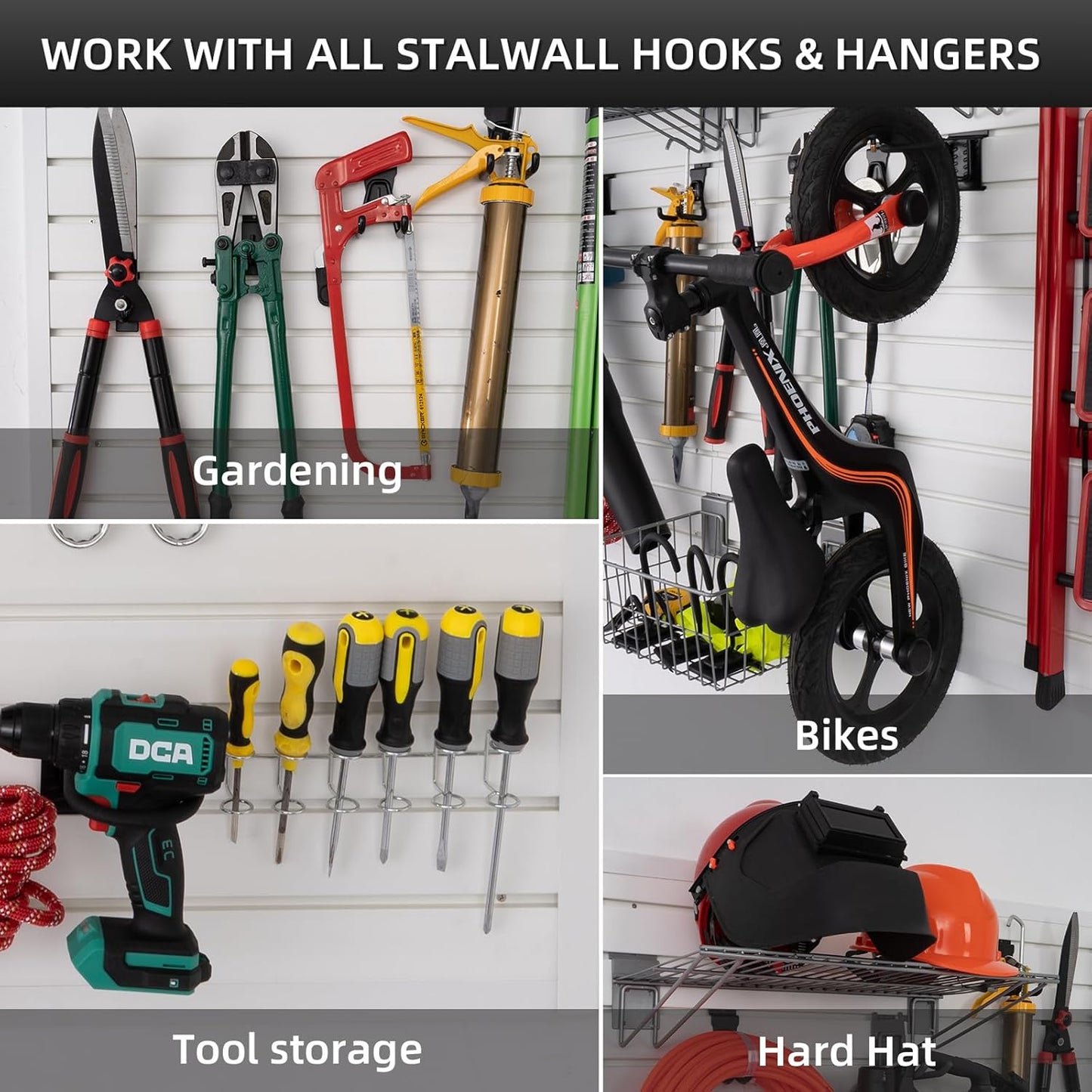 Slatwall Panel Garage Organizer Heavy Duty Wall Mounted, PVC Slat Panels Home Storage System, Tool Organization Peg Board 4ft by 4ft (White)