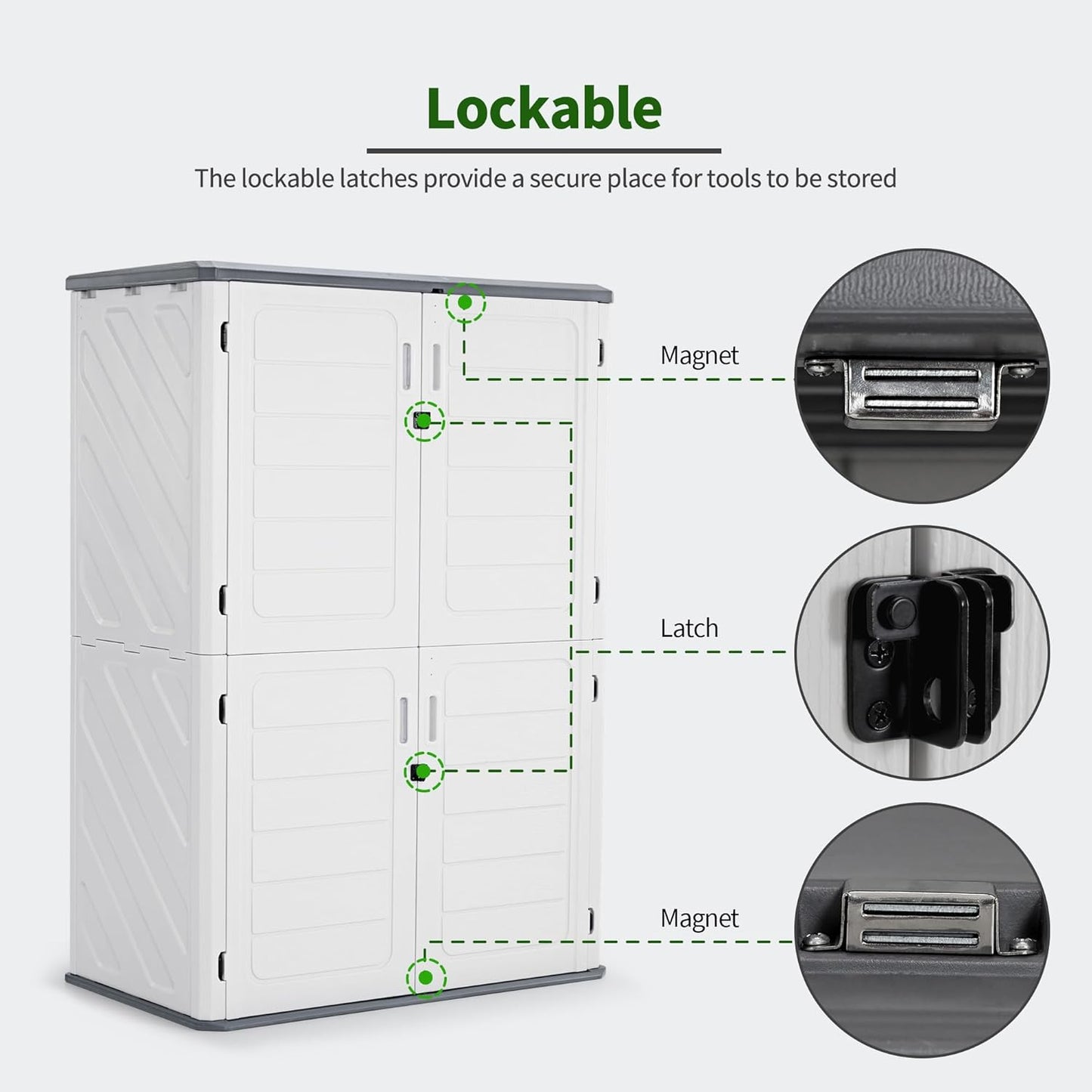 Macrout 50 Cu.Ft Plastic Outdoor Storage Cabinet with Shelves, 4.3 x 2.5 ft Waterproof Resin Outdoor Storage Shed with Floor, Lockable Vertical Shed for Garden and Patio