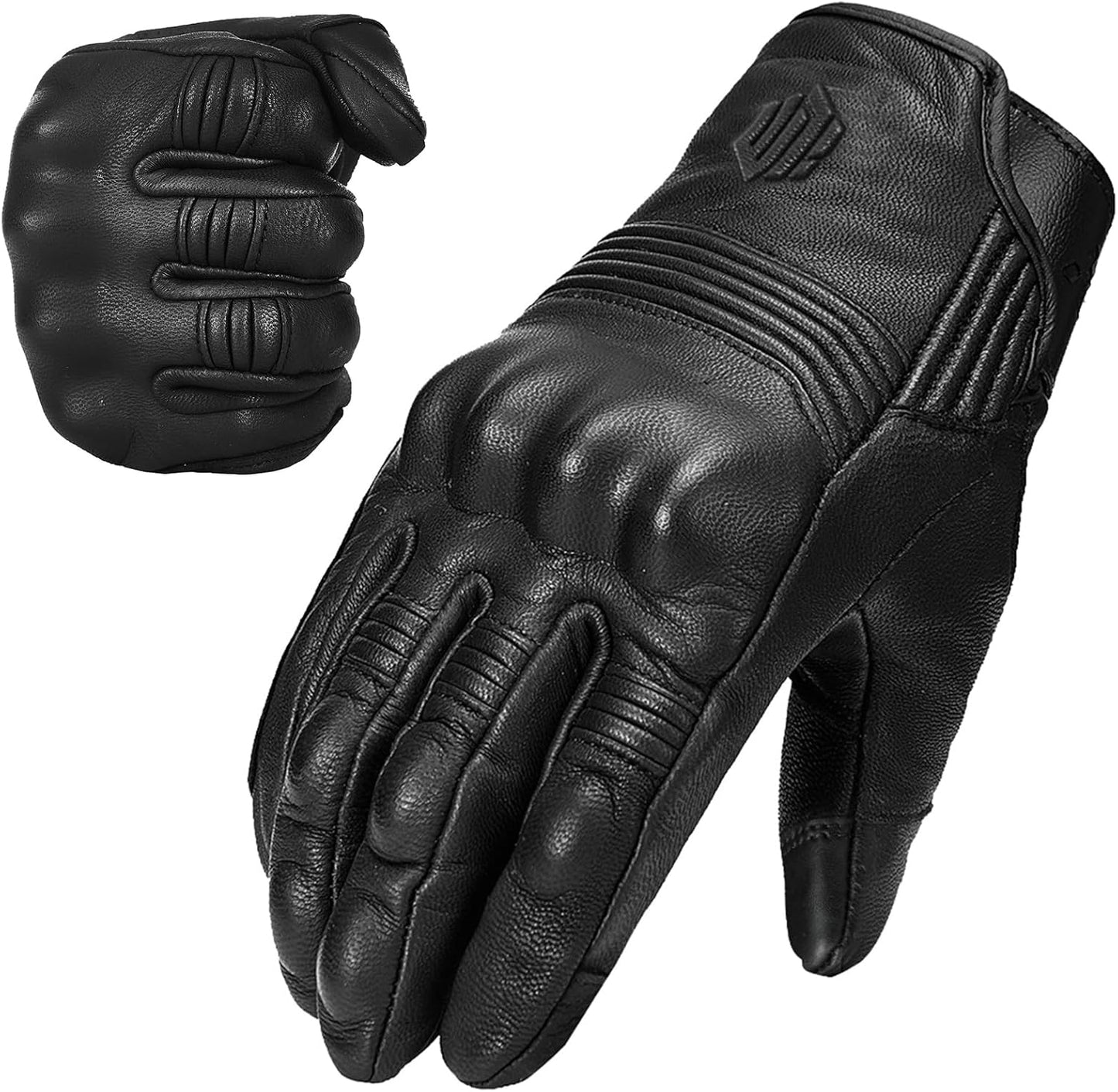ILM Goatskin Leather Motorcycle Motorbike Powersports Racing Gloves Touchscreen for Men and Women Model DN01(M, Black Unperforated)