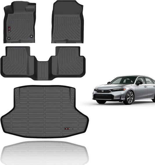 KELCSEECS® All Weather Floor Mats & Cargo Liner for 2026 2025 Honda Civic Hybrid Sedan(Only) Car Mats Trunk Mat Honda Civic Sedan Hybrid Floor Mats Accessories Black