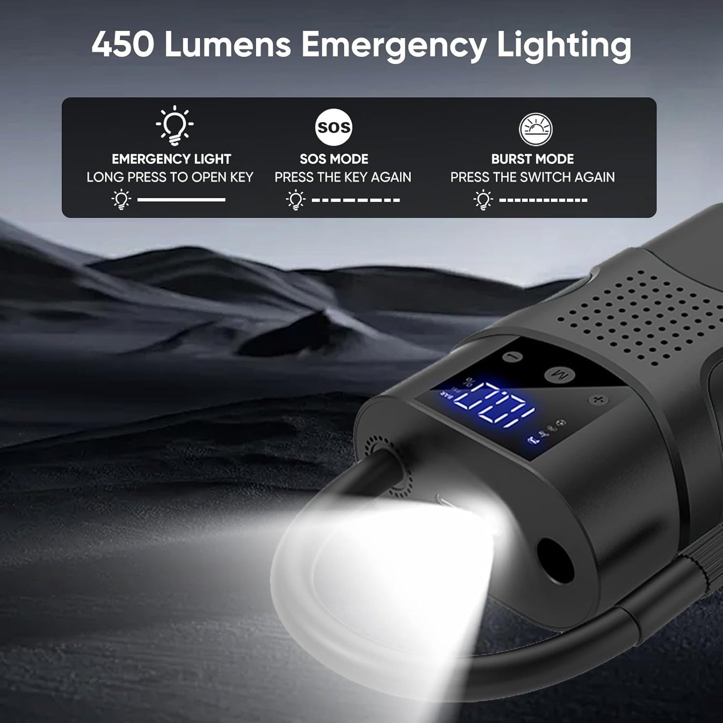 Tire Inflator Portable Air Compressor Cordless, 150PSI 6.5x Faster Portable Tire Inflator,Car Tires Air Pump with LED Lights&Digital Pressure Gauge,Auto Shut-off Smart Air Pump Suitable SUV,Truck,Bike