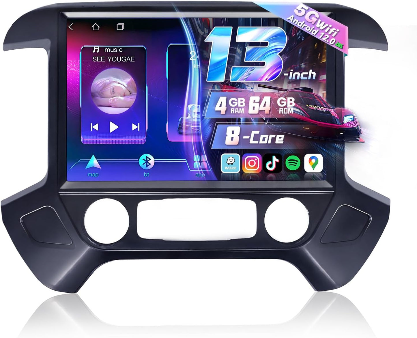 13.1 Inch 8 Core Car Radio for Chevy Silverado GMC Sierra 2014-2018 5Ghz WiFi IPS Touch Screen Silverado Stereo Wireless CarPlay Android Auto BT GPS FM/RDS Backup Camera MIC 4+64G,Black