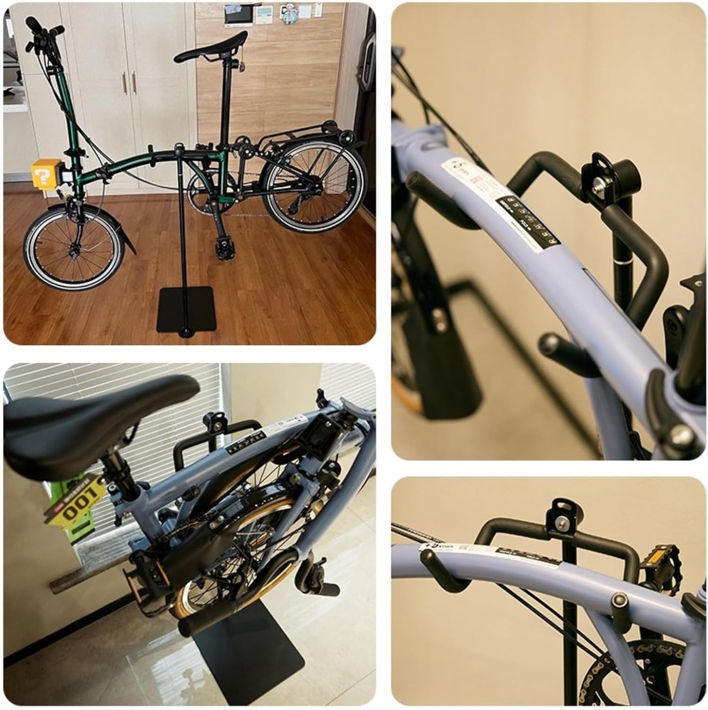 Rcool Carbon Steel Bike Stand,Designed specifically for Folding Bicycles,Home Garage Parking Rack,Stable Anti-Slip,Durable Install,Frame Protection,Space-Saving，Black