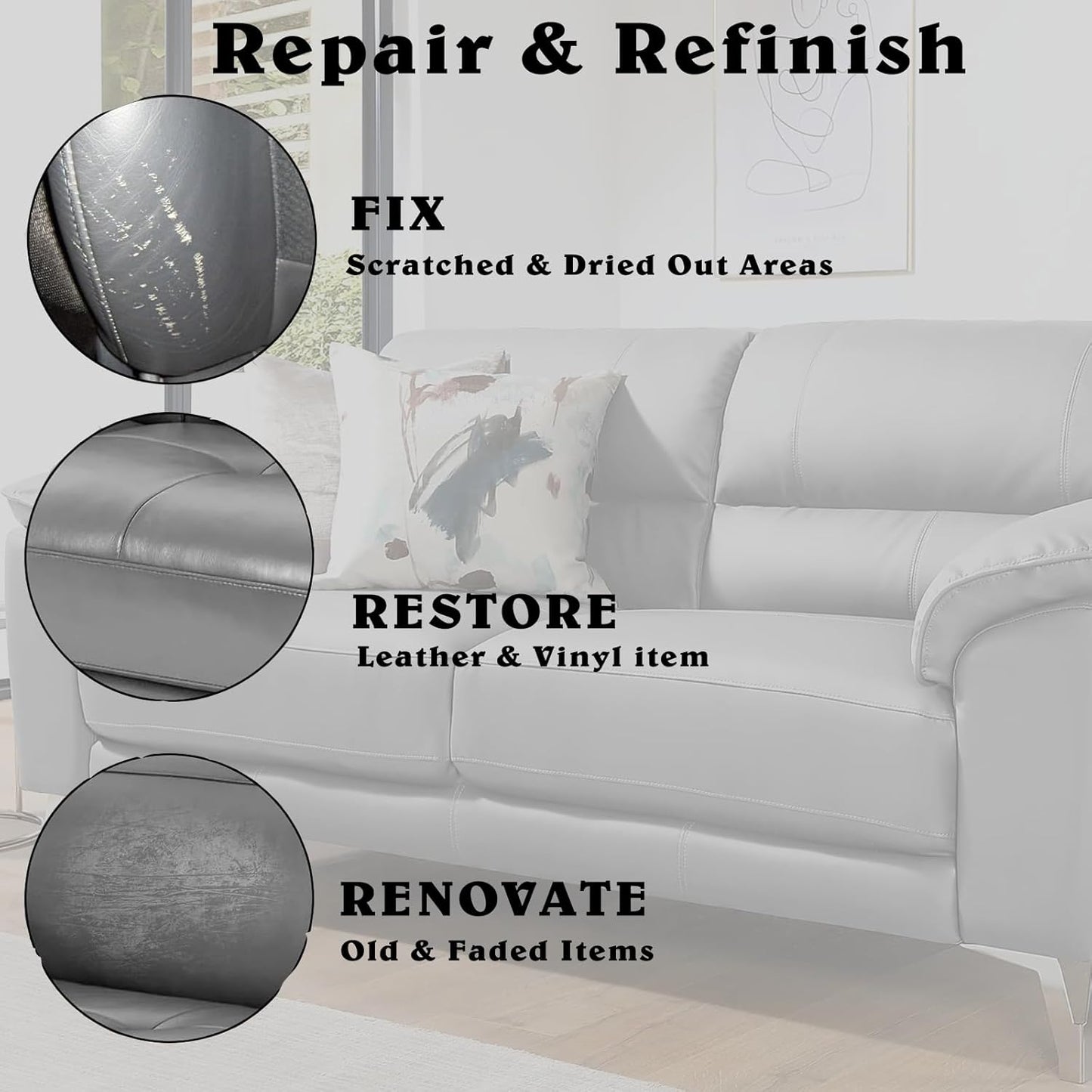 Gray Leather Recoloring Balm Vinyl Auto Dash Board Car Seats Interior Paint Furniture Dye Color Restorer Shoes Sofa Gloves Jacket Purse Bag Couch Stain Remover Fade Scratches Wear Out Repair