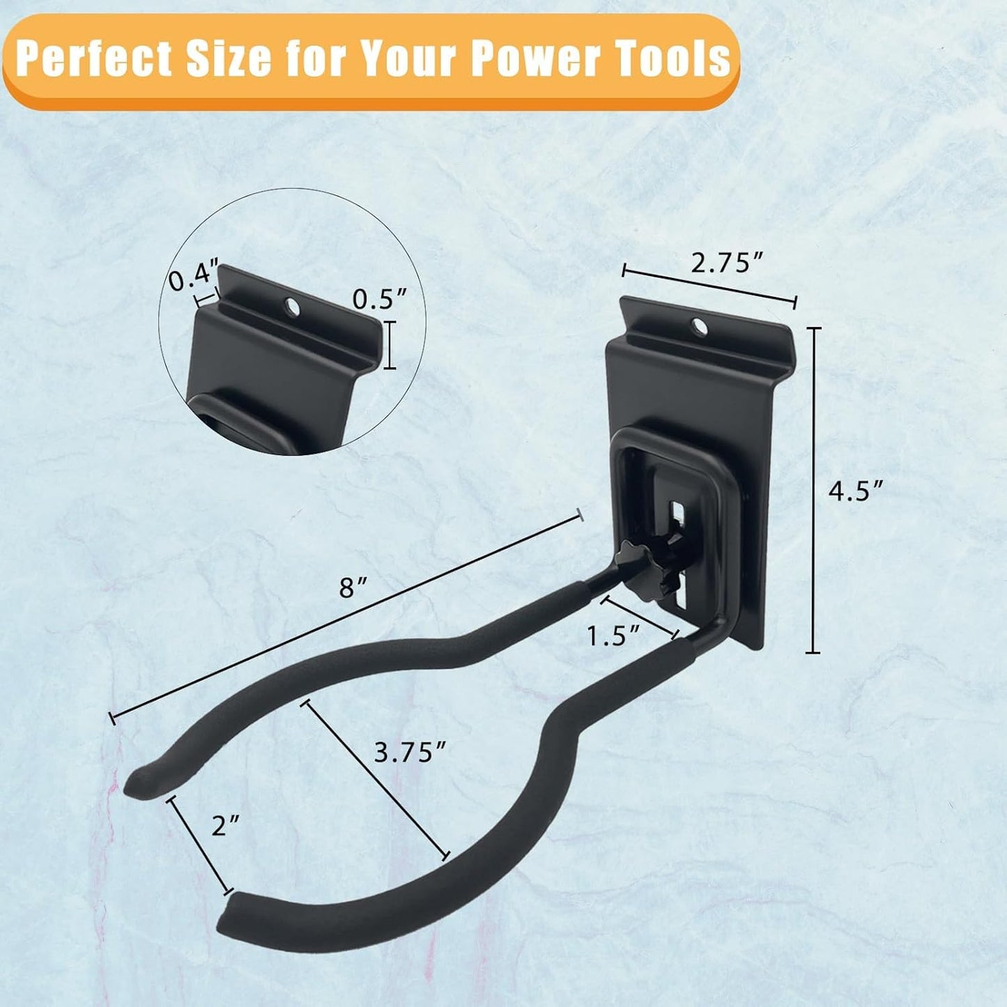 Adjustable Slatwall Hooks, Lockable Slatwall Weedeater Hanger, String Trimmer Hanger, Power Tool Hanger for slatwall Accessories, Utility Hooks for Garage Storage 8"" 2 Pcs, Black