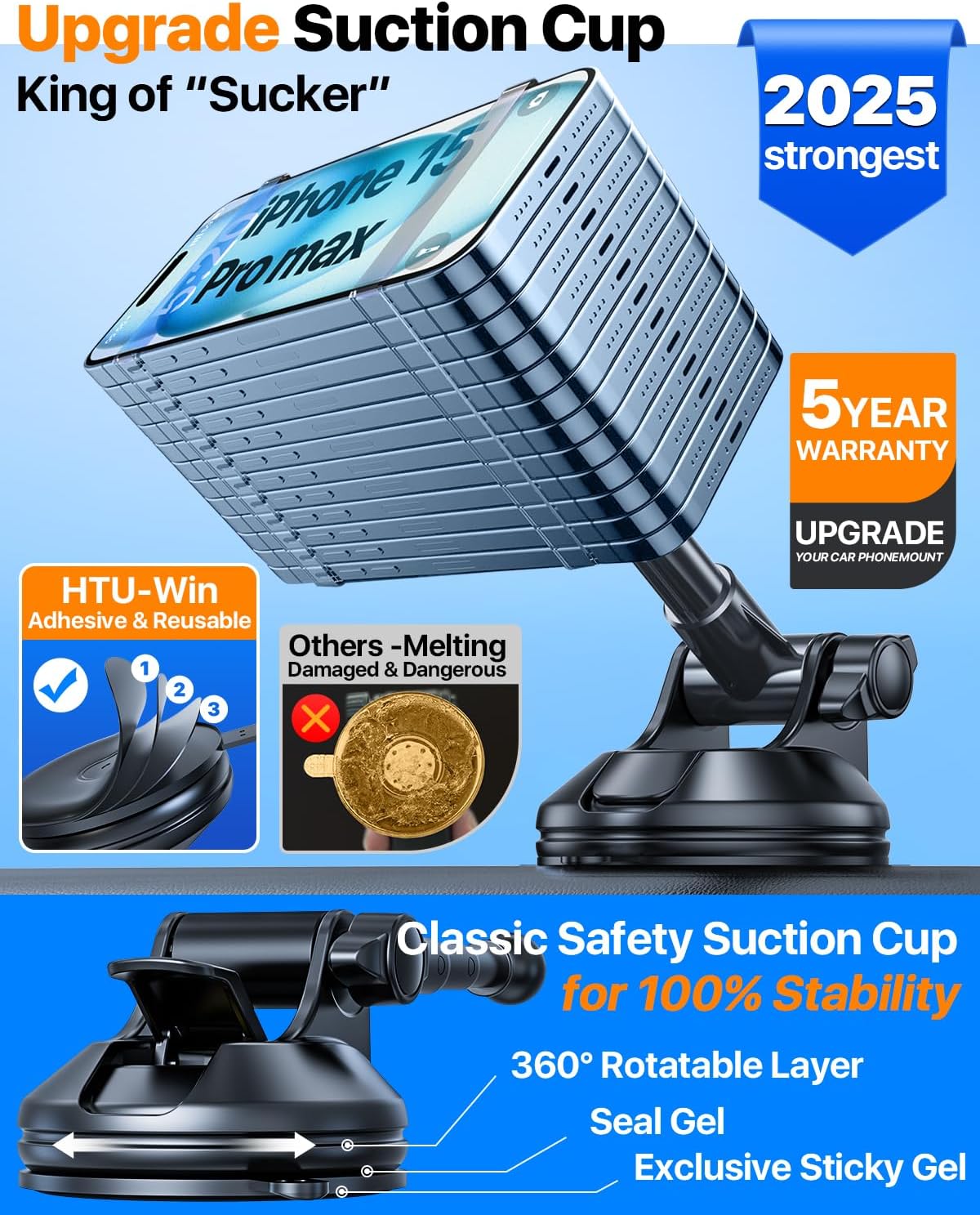 2025 Upgraded for Magsafe Car Mount [80LBS Strongest Suction & Military-Grade] Powerful Magnetic Cell Phone Holder for Car Dashboard Windshield for iPhone 16 15 14 Pro Max Mini (Black)