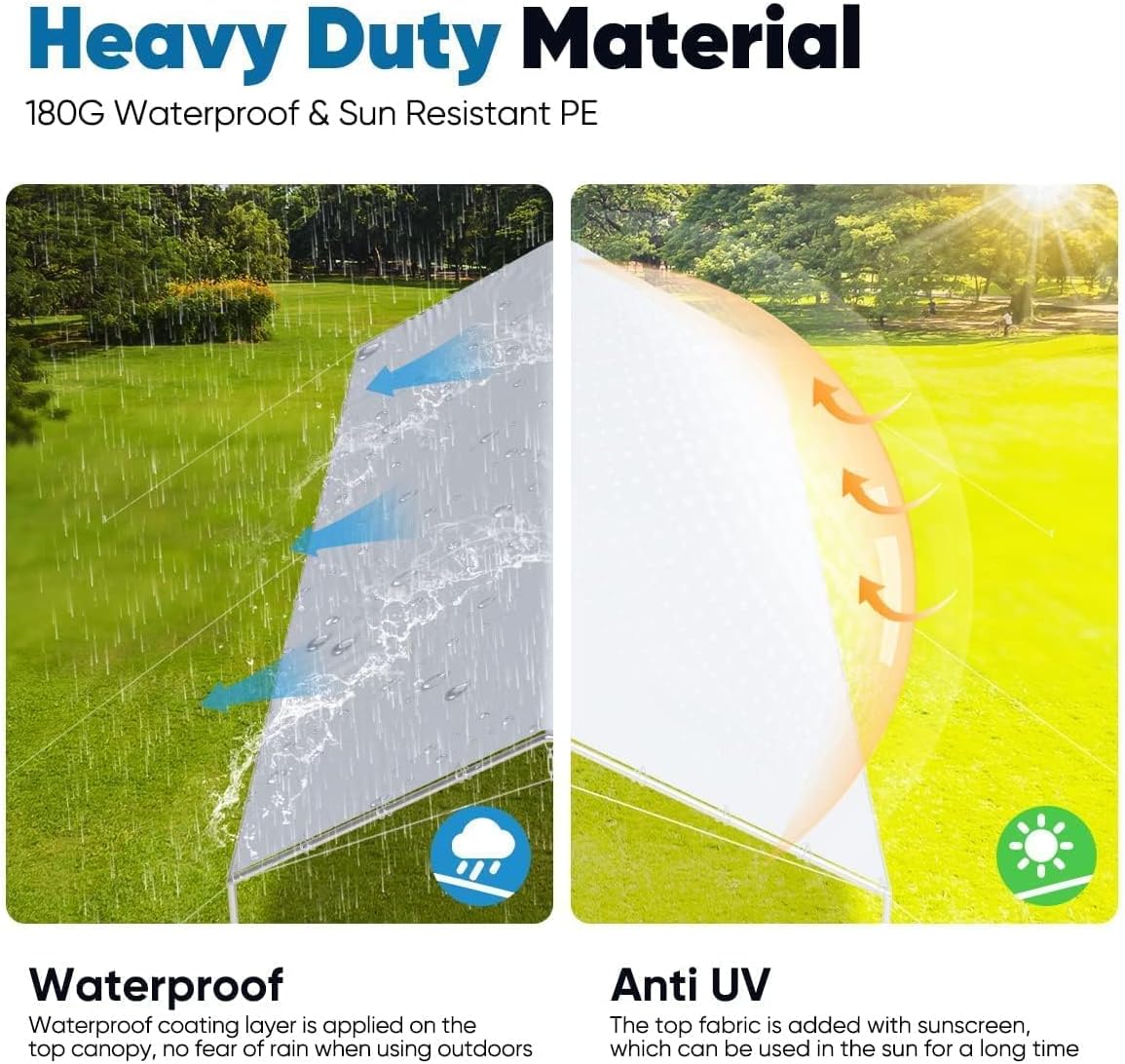 Quictent 10x20 ft Heavy Duty Car Canopy Galvanized Frame Carport Outdoor Party Tent Boat Shelter with 3 Reinforced Steel Cables - Grey