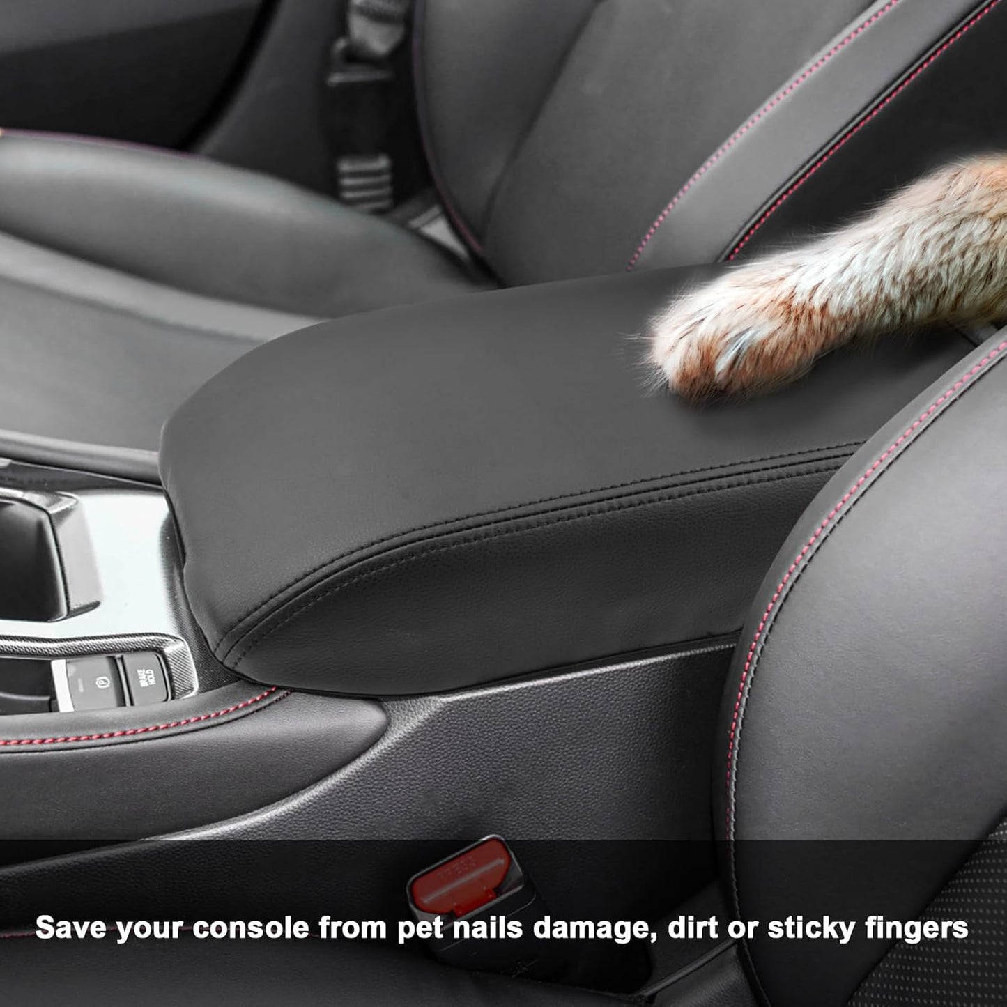 SXCY Fit for 2023 2024 2025 Honda Accord Armrest Cover for 2023 2024 2025 Accord Center Console Cover for 2024 2025 Honda Accord Accessories Armrest Cushion(Leather Cover with Black Stitching)