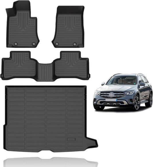 Floor Mats and Cargo Liner Set Fit for Benz GLC 250 GLC 300 GLC 350e (Not for Coupe) 2016-2022 TPE Car Mats All Weather Protection Trunk Liner Custom Accessories