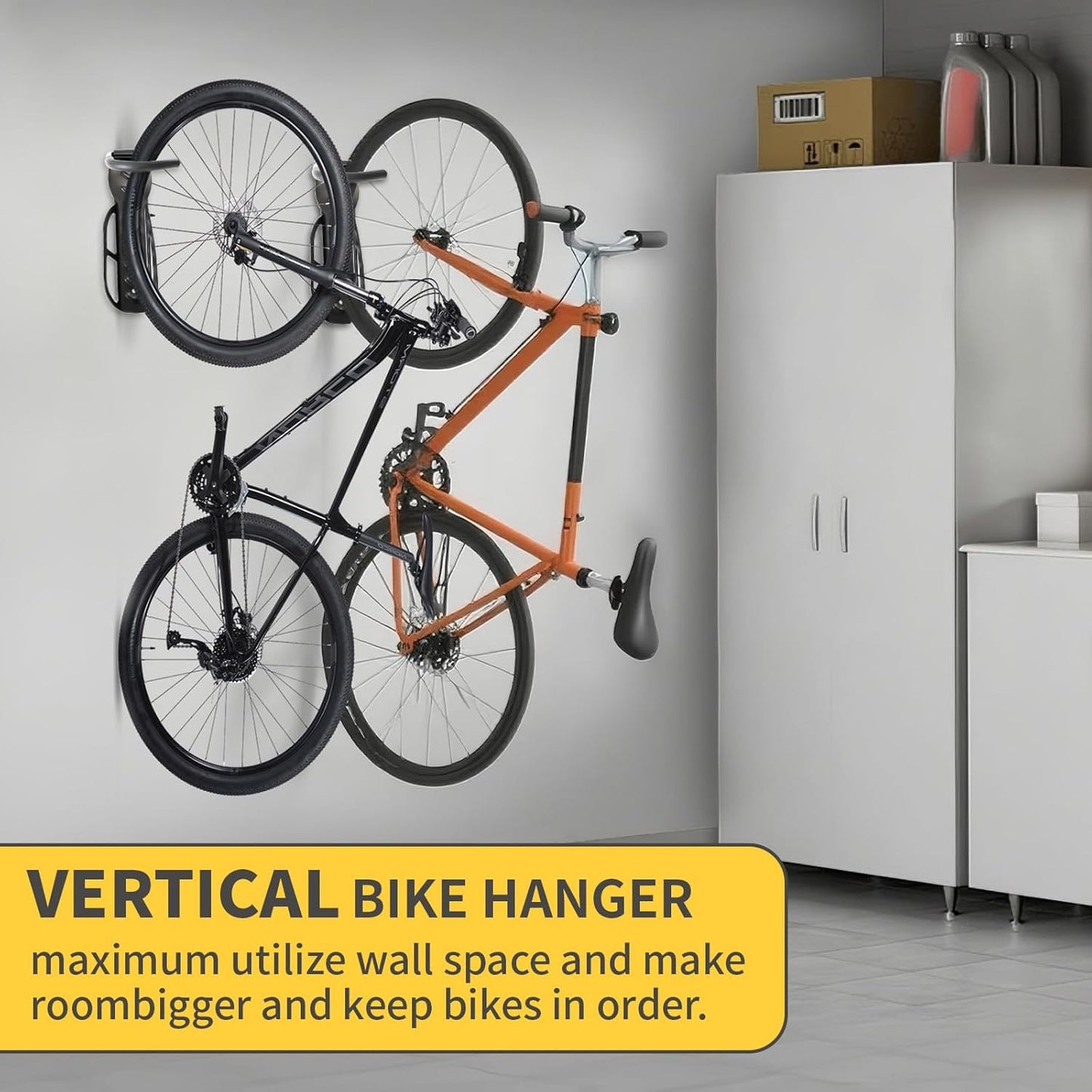 Vertical Bike Rack Wall Mount for Garage–Heavy-Duty Steel Bicycle Hook for Indoor Storage, Space-Saving Holder for Road, Mountain & Hybrid Bikes, Fits Tires Up to 2.6" Wide (2 Pack)