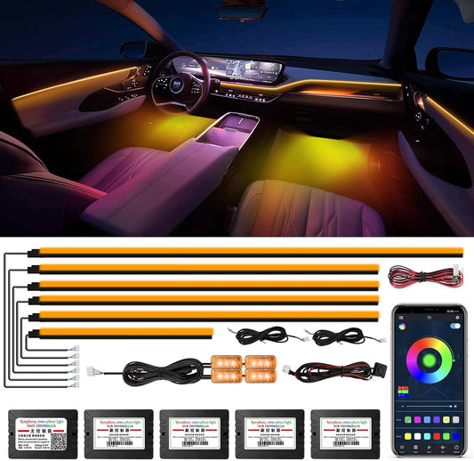 Acrylic Interior Car Lights, WEBUPAR Car Accessories 10 in 1 Car LED Strip Lights with APP Control, 175 inches 593 LEDs Fiber Optic Lights, RGB Neon Car Lighting