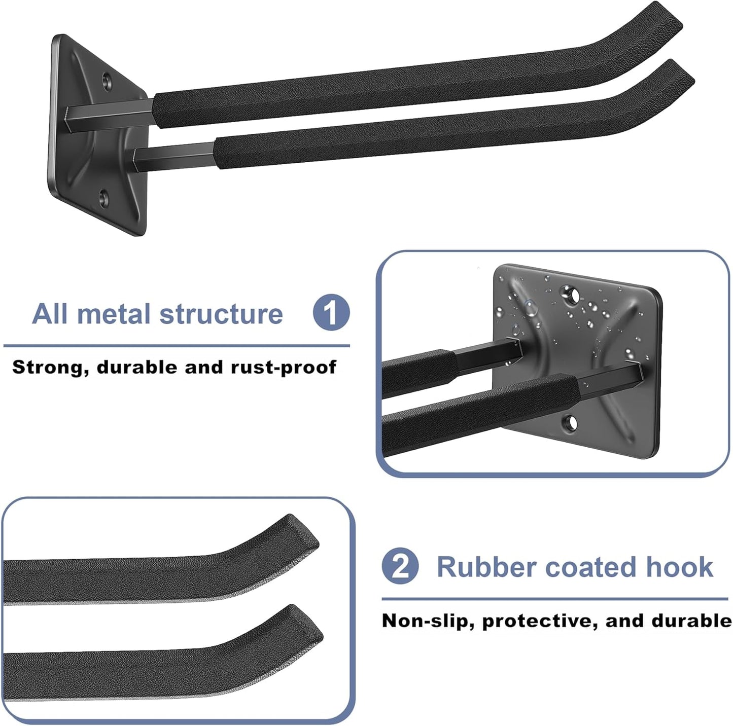 WALMANN Garage Hooks, Heavy Duty 12-inch Wall Hooks for Hanging, Tool Hangers for Car Tires, Ladders, Folding Chairs, Strollers, Garden Tools (Pack of 2)