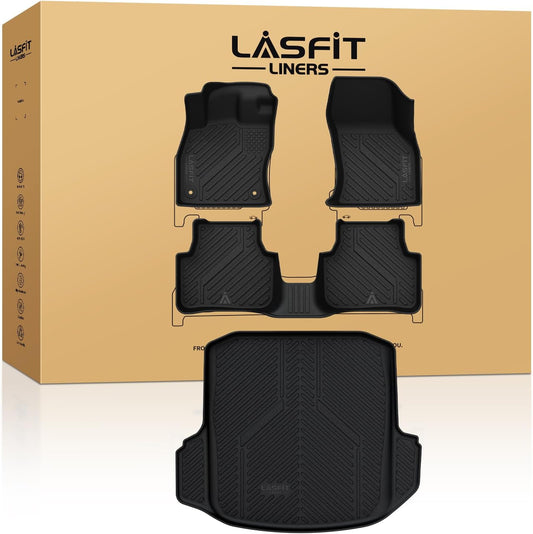 LASFIT Floor Mats & Cargo Mats for Volkswagen Jetta & Jetta GLI 2025 2024 2023 2022 2021 2020 2019, All Weather TPE Custom Fit Floor Liners for VW Jetta 1st & 2nd Row Car Mats & Trunk Mats, Black