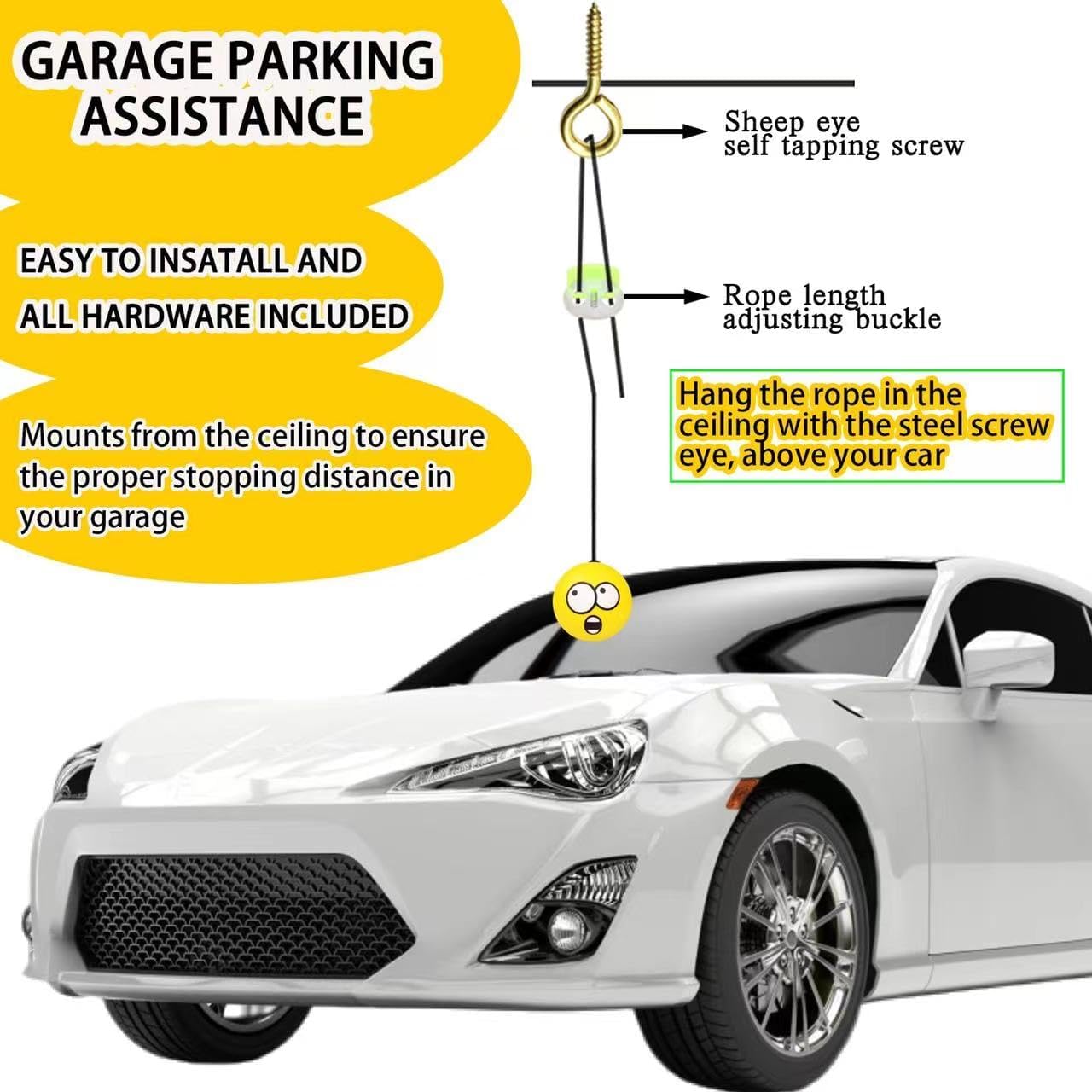 Double Garage Parking Aid-Parking Ball Guide System, Parking Assistant kit Includes a retracting Ball Sensor Assist Solution.A Perfect Garage Parking Indicator