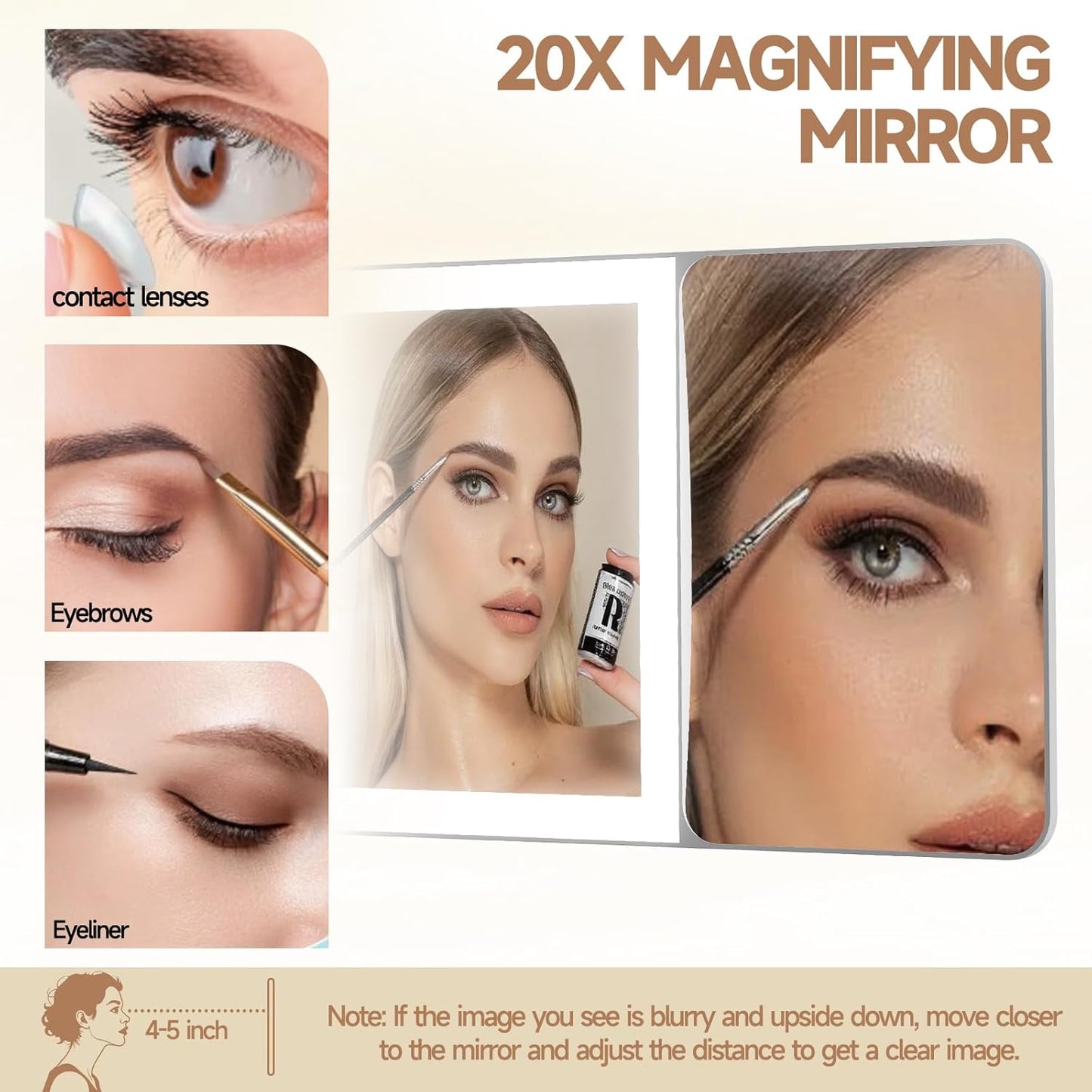 Car Sun Visor Vanity Mirror with Lights,Side with 6 inch 20X Magnifying Mirror,Rechargeable Car Makeup Mirror with 3 Light Modes,Dimmable Touch Led Screen,White