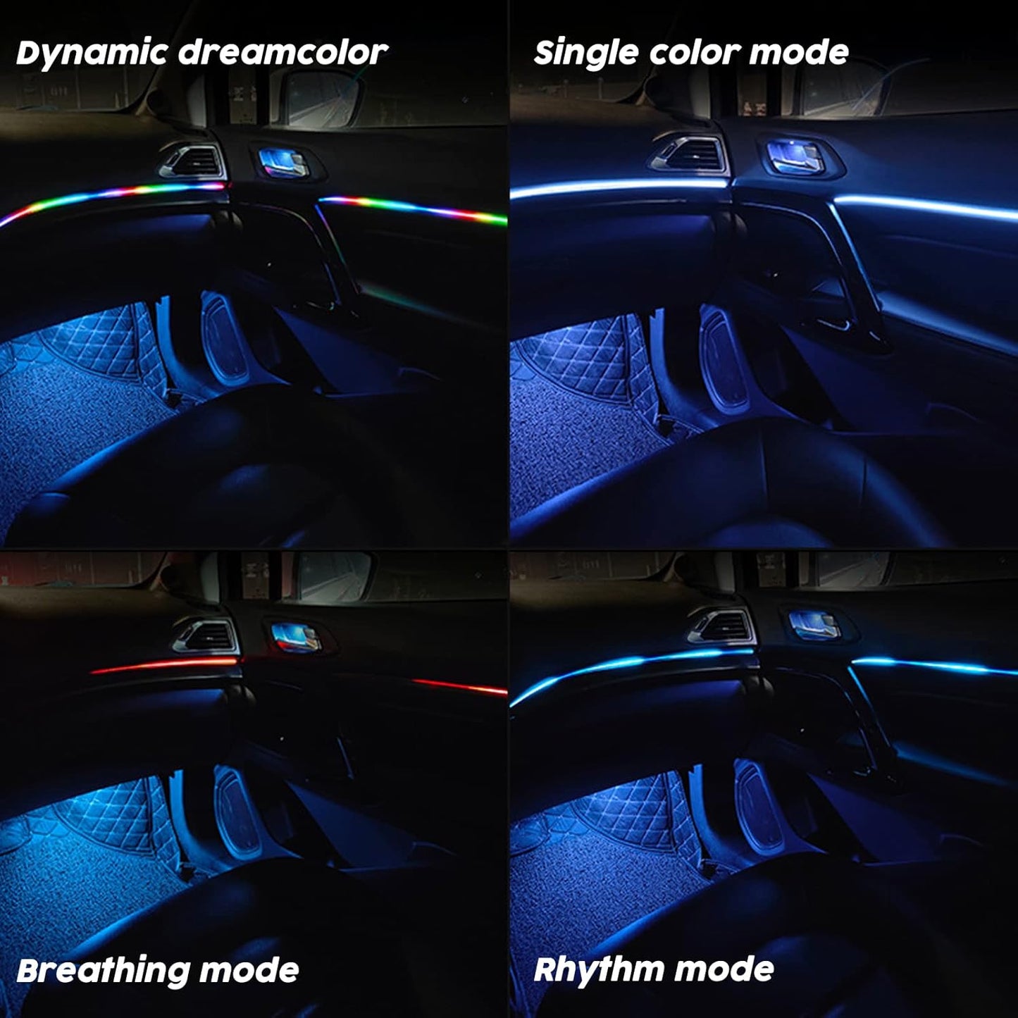 Interior Car LED Lights, RGB Dream Color Acrylic LED Lights for Car, Ambient Lighting Kits with Wireless APP and RF Remote Control, Music Sync Dynamic Chasing (10 in 1)