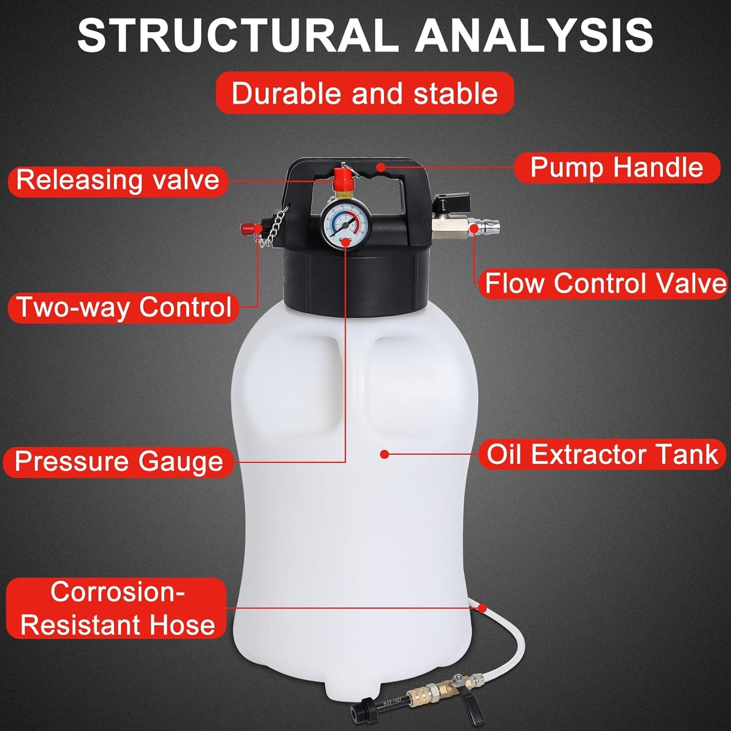 Transmission Fluid Pump Pneumatic Extractor and Dispenser Tool Kit, 8L ATF Fill and Evacuator Oil Can Set with 15PCS ATF Adapters 3PCS 1M Transmission Oil Hose for Garage and Shop Fluid Transfer