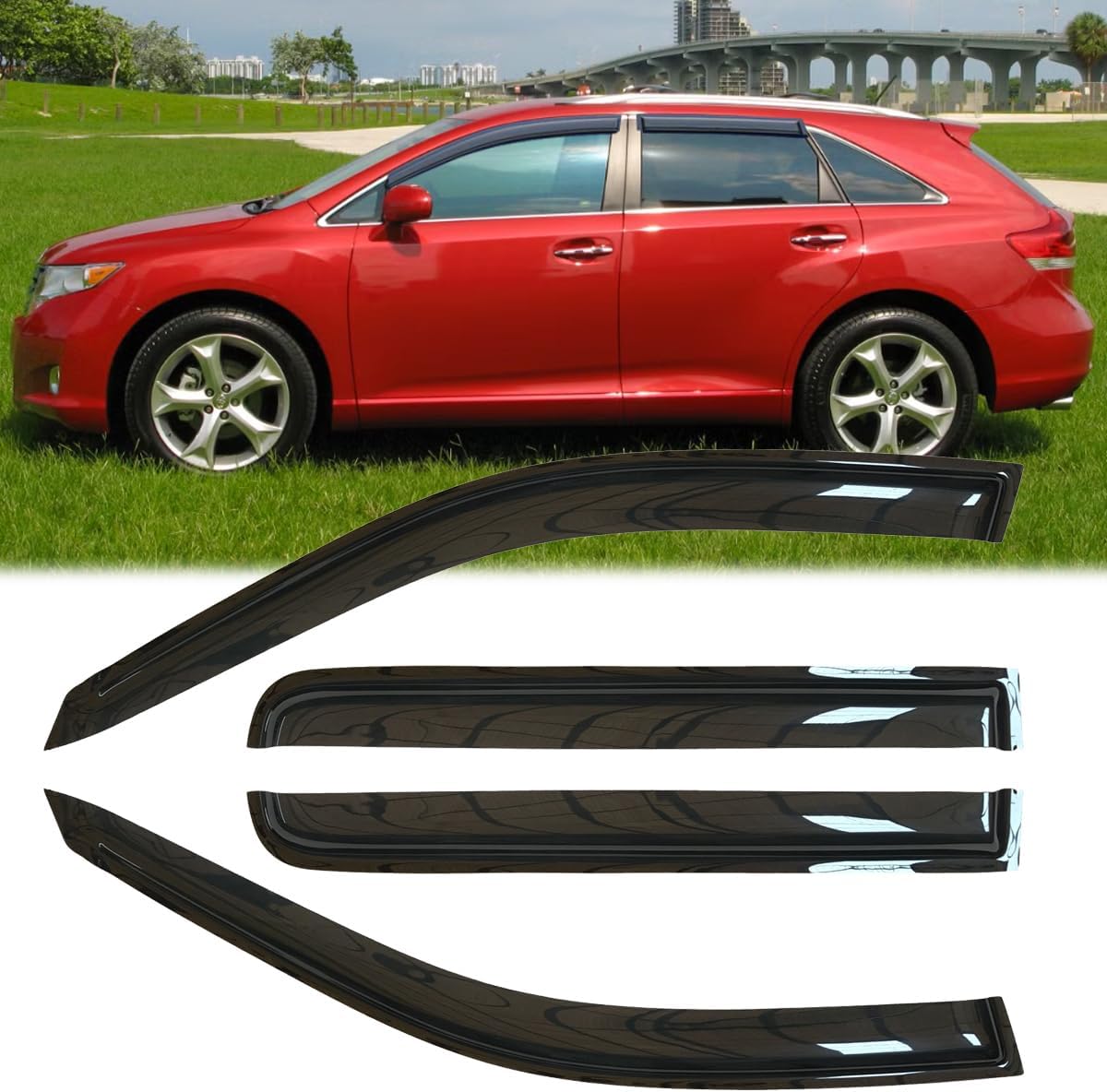 4pcs Original Outside Mount Style Window Rain Guards Shield Durable Side Wind Deflectors Dark Smoke Nice Looking Vent Window Visors Fit for 2009-2016 Toyota Venza 94162