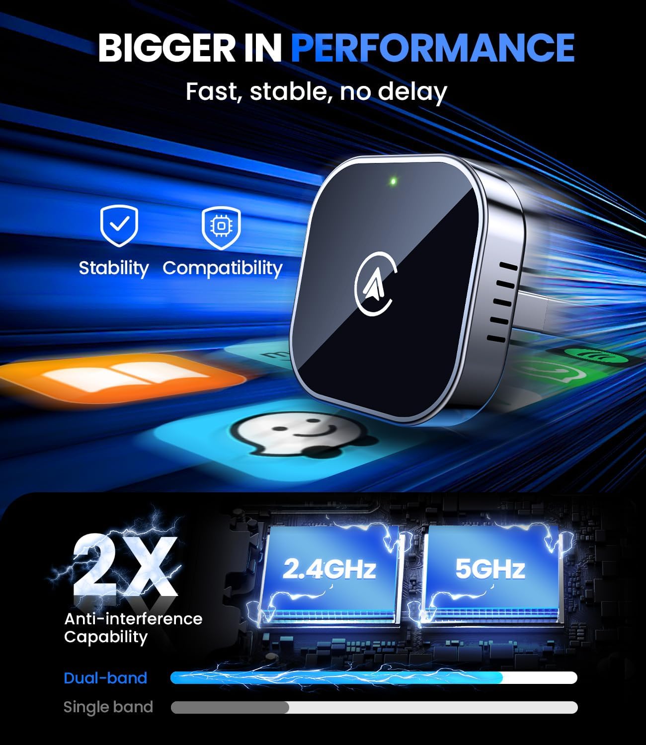 Teeran 2 in 1 Wireless CarPlay and Android Auto Adapter, Easy Setup Plug and Play, Fast Seamless Use Supports 1000+ Car's with Built-in Wired Car Play/Android Auto, Compact Sleek Design Car Adapter