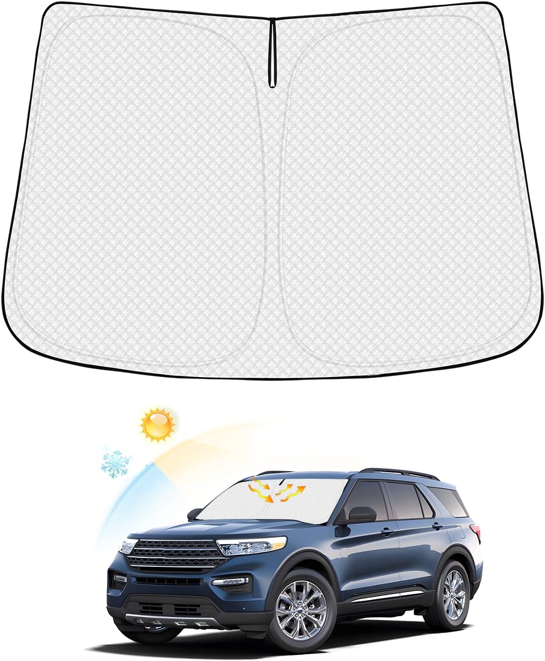 포드 익스플로러 2020-2025 2026용 앞유리 햇빛 가리개 액세서리 두꺼운 6겹 전면 창문 햇빛 가리개 커버 선바이저 프로텍터 접이식 블록 UV 광선으로 차량을 시원하게 유지
