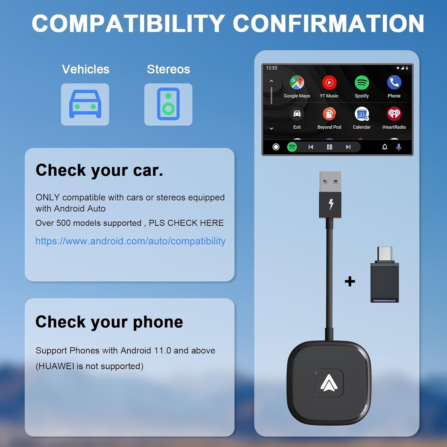 Android Auto Wireless Adapter for Wired Android Auto Cars Converts Wired to Wireless - Easy Setup Plug & Play Seamless Connection Stable and Fast