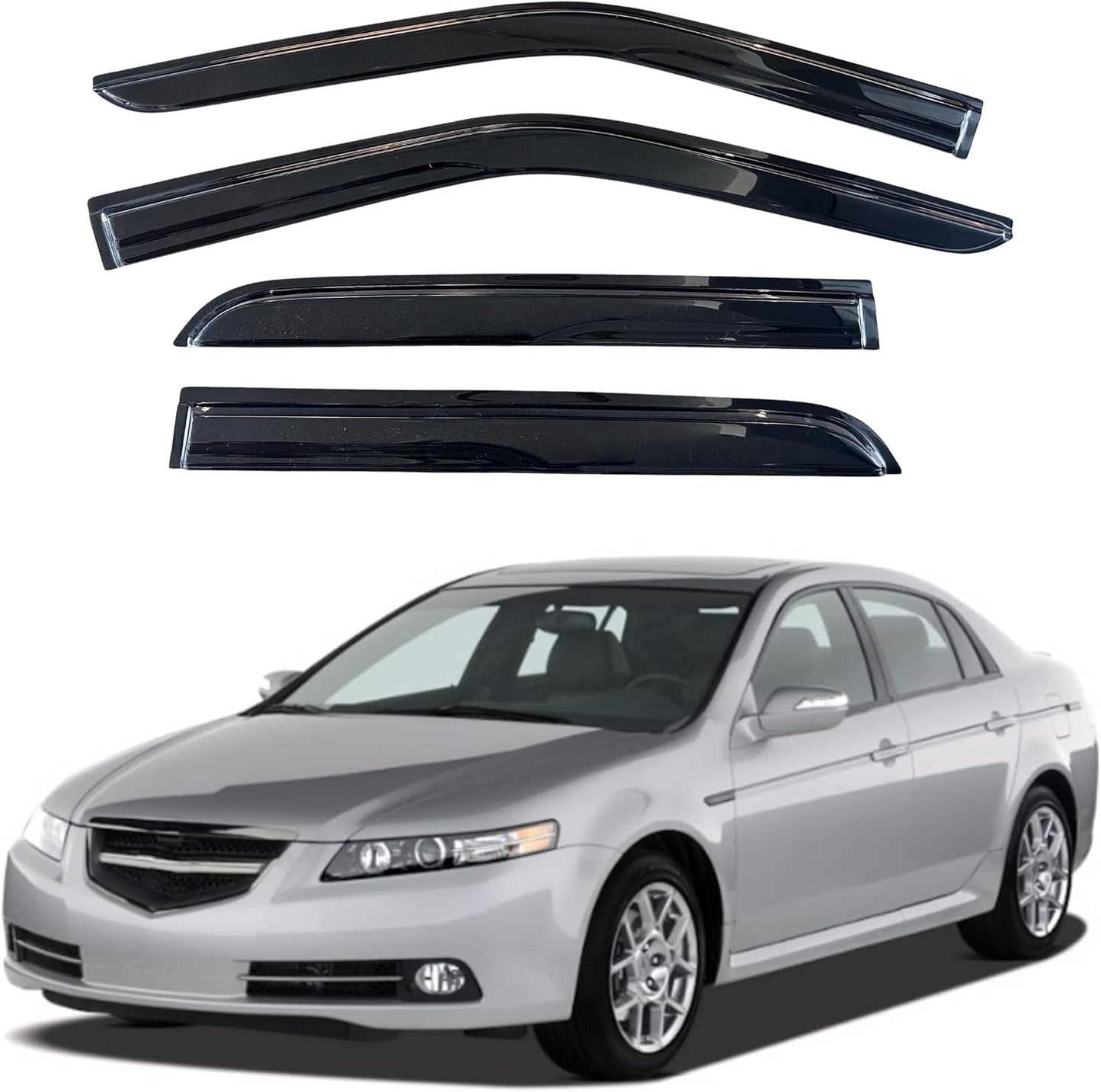 KPY Window Visor Compatible with Acura TL 2004-2008, 4PC Rain Guard Side Window Vent Deflectors Tape-On Mugen Style, 2004 2005 2006 2007 2008