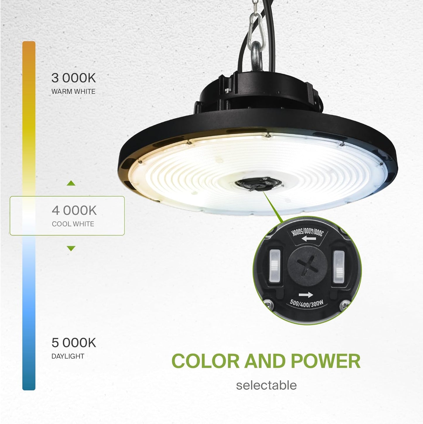 ASD LED High Bay UFO Light Fixture, Commercial Shop Lighting | 3CCT, Dimmable, IP69K Waterproof, DLC Premium, UL Listed | 500W 69700LM 3000-5000K 100-277V | Warehouse, Garage, Workshop Lamp | Black