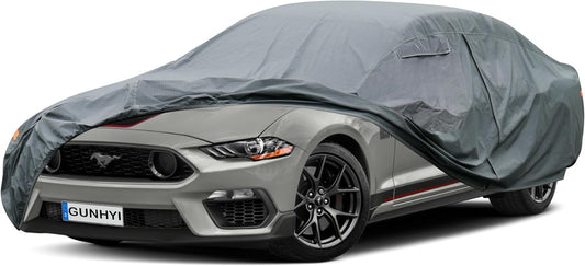 16 Layers Car Cover Waterproof All Weather, Heavy Duty Full Exterior Cover Universal Fit Coupe Ford Mustang/Shelby, Chevrolet Camaro/Corvette, Kia Optima, Audi A4/A5, BMW 5 Series 525i etc.