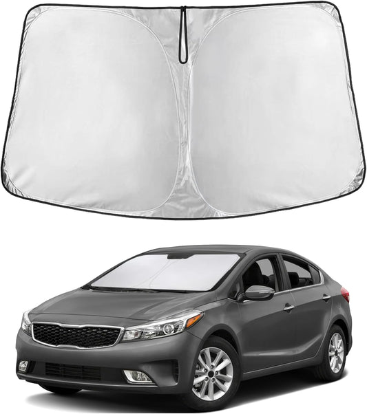 for Kia Forte 2019-2024 2025 Windshield Sunshade Compatible-EcoNour 240T Polyester Material Cars Sun Visor Reflector Blocks UV Rays - Foldable Sunshade Interior Protection Kia Forte Accessories