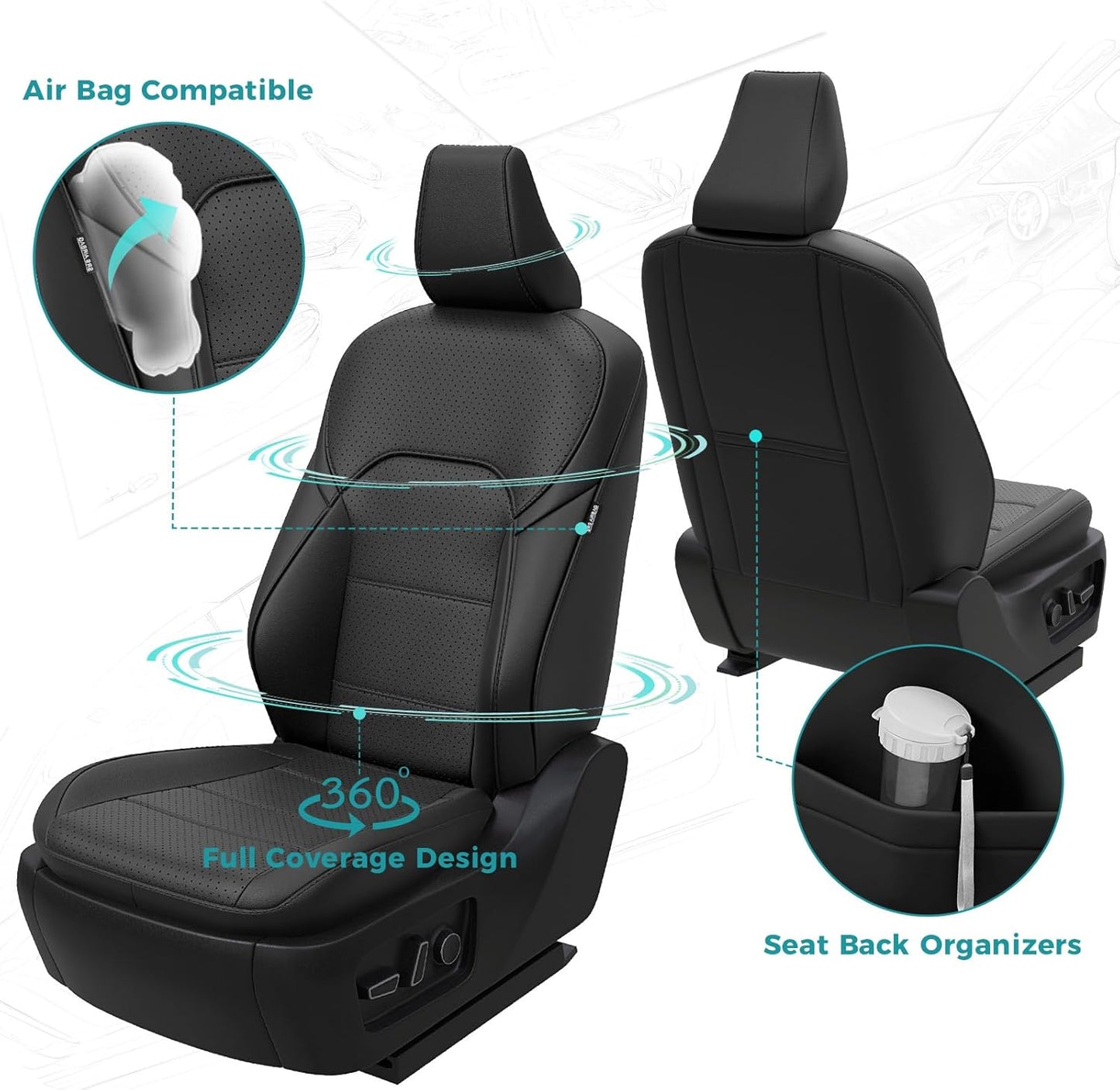 Leather Seat Covers for Toyota Camry 2025 LE SE Hybrid - Custom Fit Car Seat Cover Full Set, Luxury Waterproof Interior Accessories, Breathable Automotive Cushion Protectors, Black