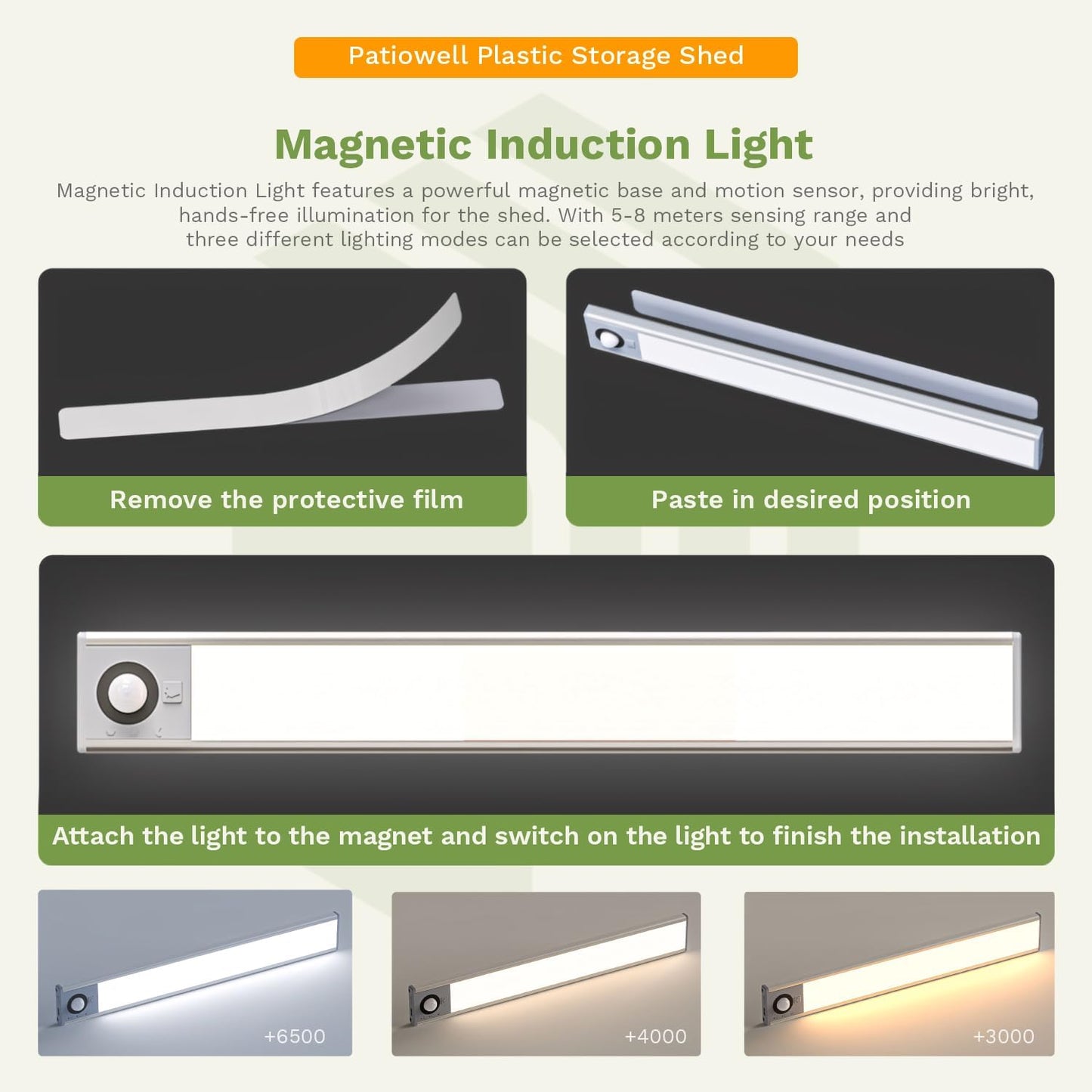 Patiowell 8 x 6 FT Resin Outdoor Storage Shed with Floor, Large Shed with Light and Lockable Door for Garden, Backyard, Tool Storage Use, Easy to Install in Beige (Kick-it Shed)