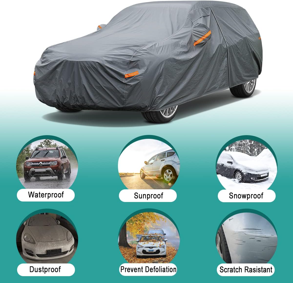Premium Car Cover Custom Fit Toyota RAV4 (2012-2025), 16 Layers Heavy Duty Car Cover Waterproof All Weather with Zipper Door for Sun Rain Snow Dust Uv Protection