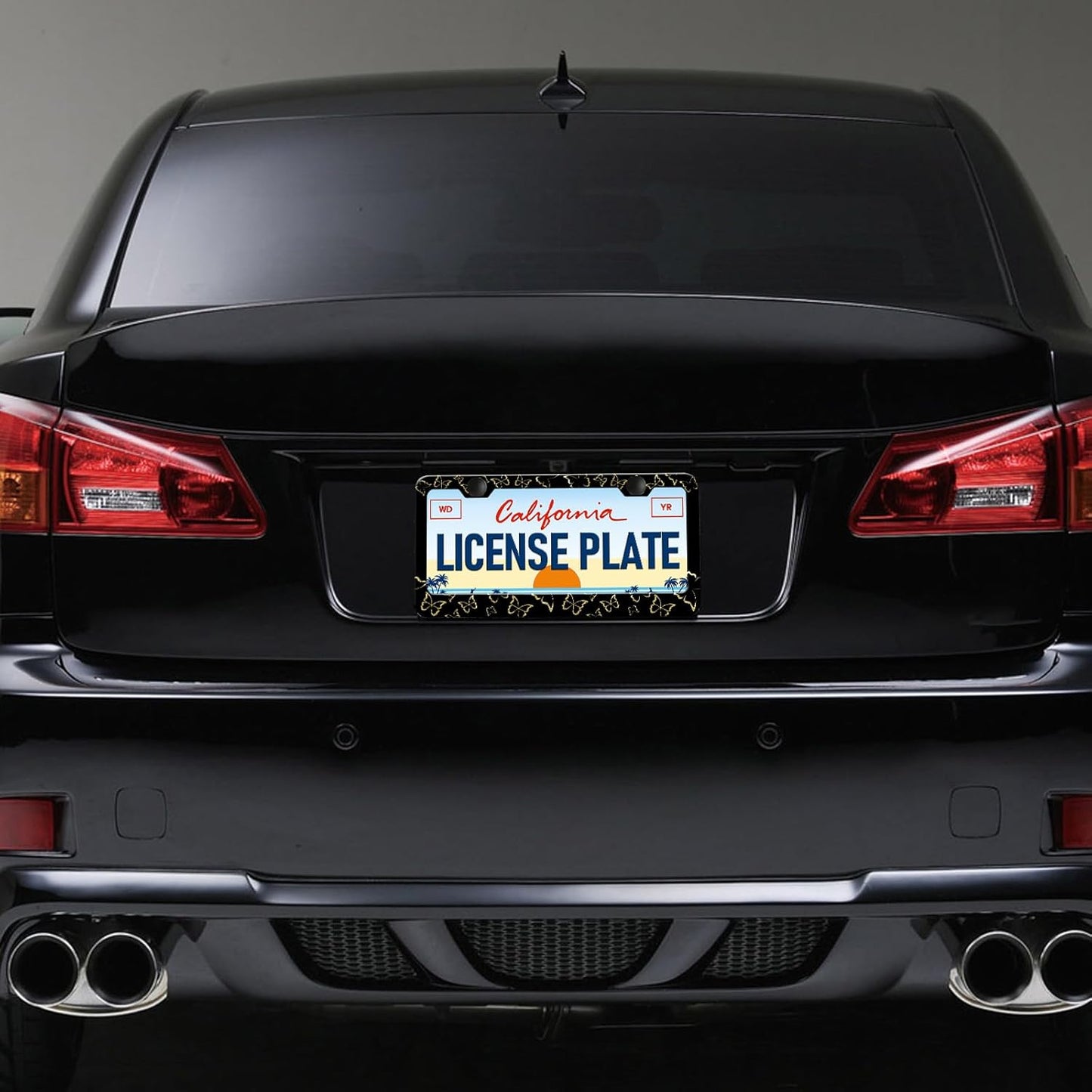 Golden Butterfly License Plate Frames - 2 Pack Beautiful Butterfly Stainless Steel License Plate Holder,Rust-Proof Waterproof Car Decorative Tag Frame with Screws Fasteners Caps