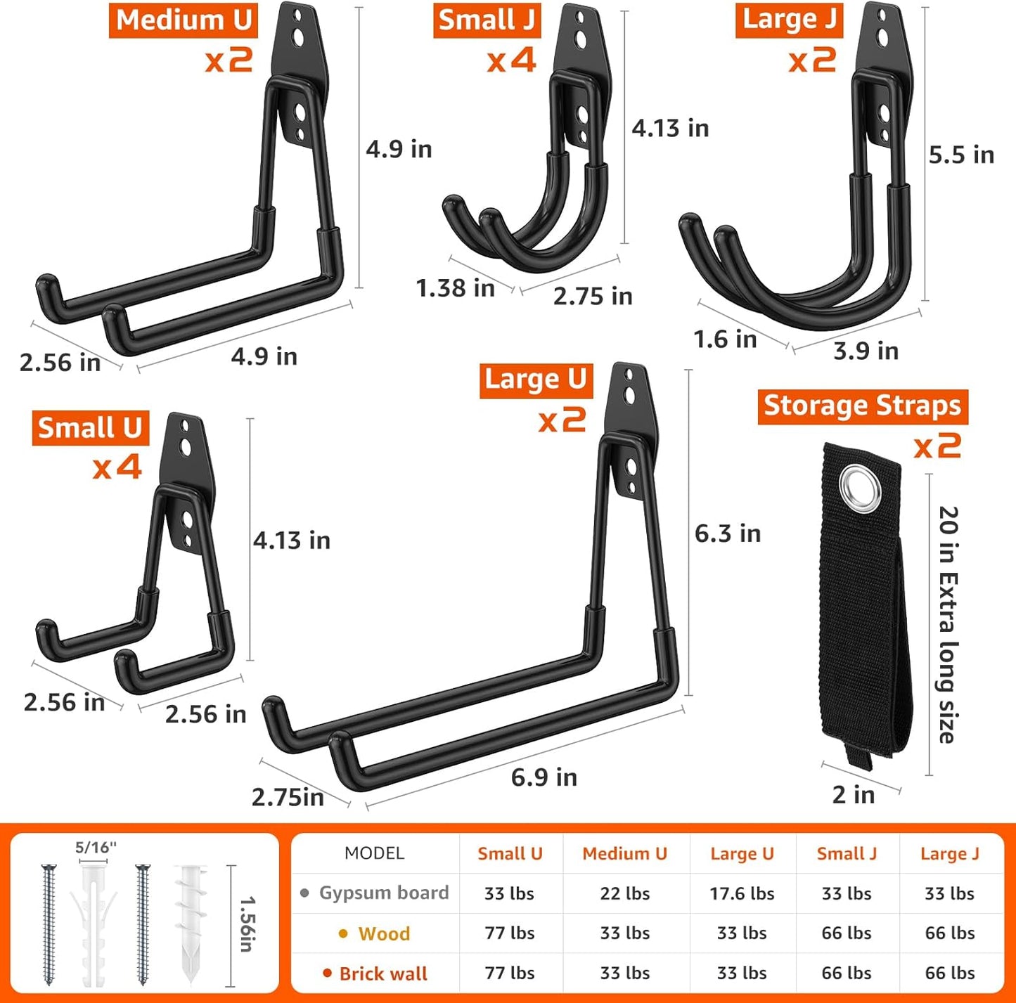 16 Pack Garage Hooks with Anti-Slip Coating Heavy Duty Wall Mount Hooks for Garage Storage and Hanging Hoses Bike Garden Tools Ropes etc