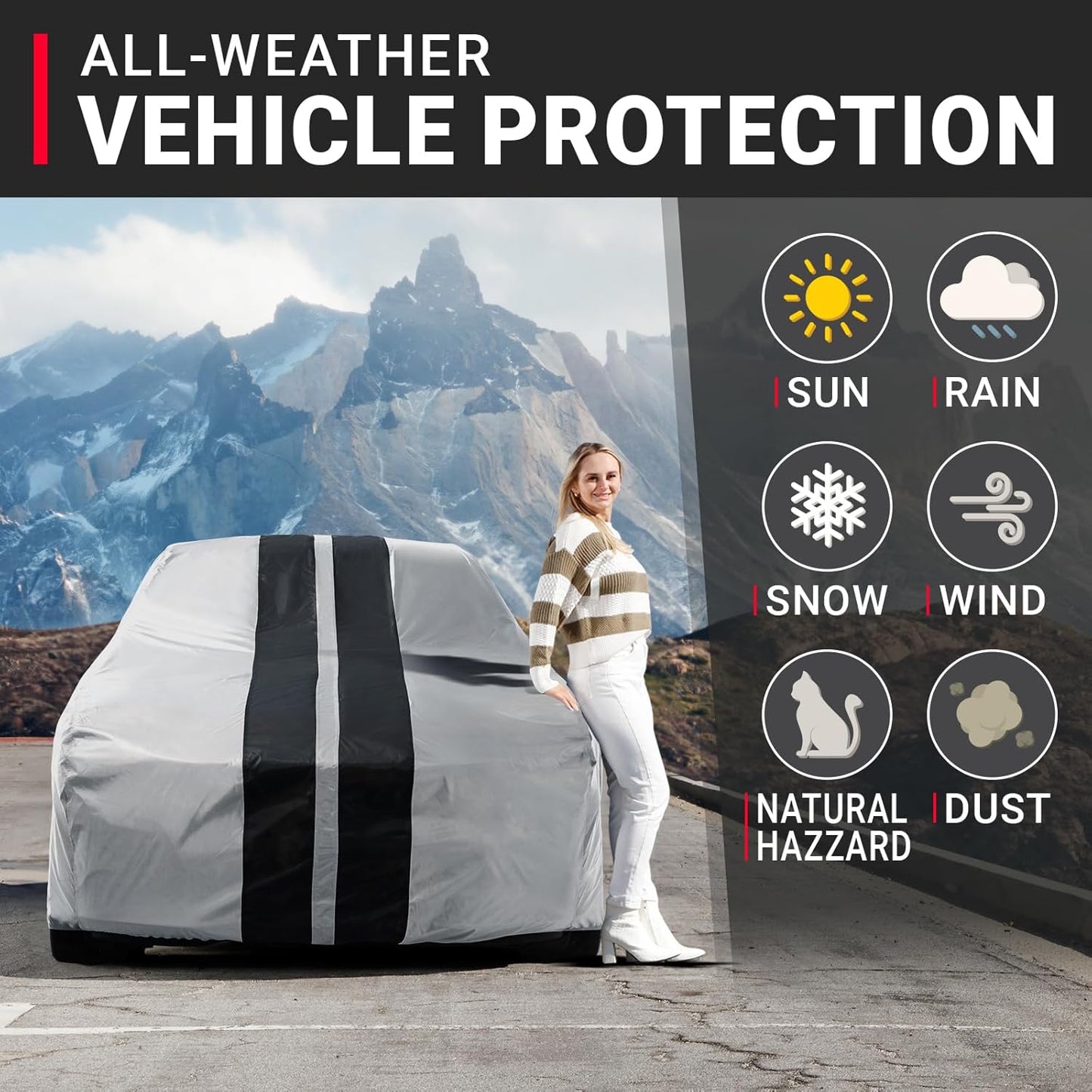 iCarCover Custom Car Cover for Pontiac Chieftain (1949-1954) Waterproof All-Weather Rain Snow UV Sun Protector Full Exterior Indoor Outdoor Car Cover (Stripe - Gray/Black)